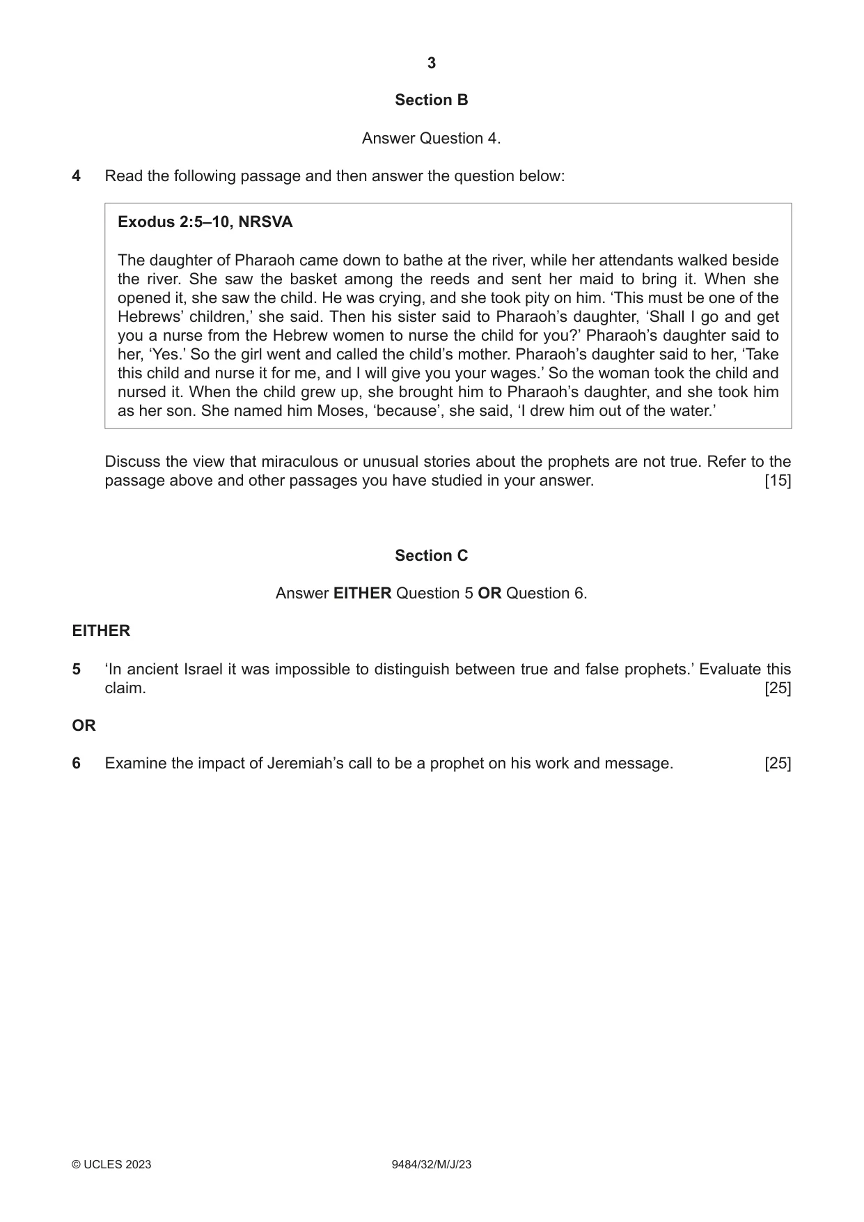 Cambridge A Level Biblical Studies 9484 2023 May/June Paper 3 · Variant 2 question paper, page 3 of 4