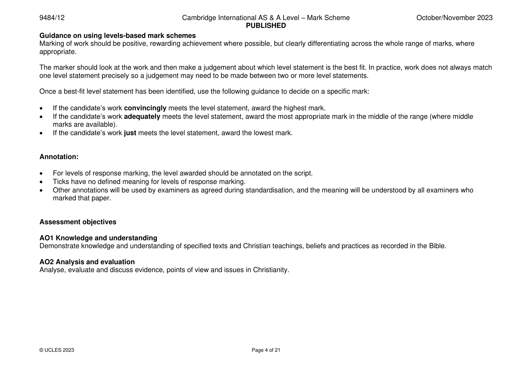 Mark scheme, page 4 of 21