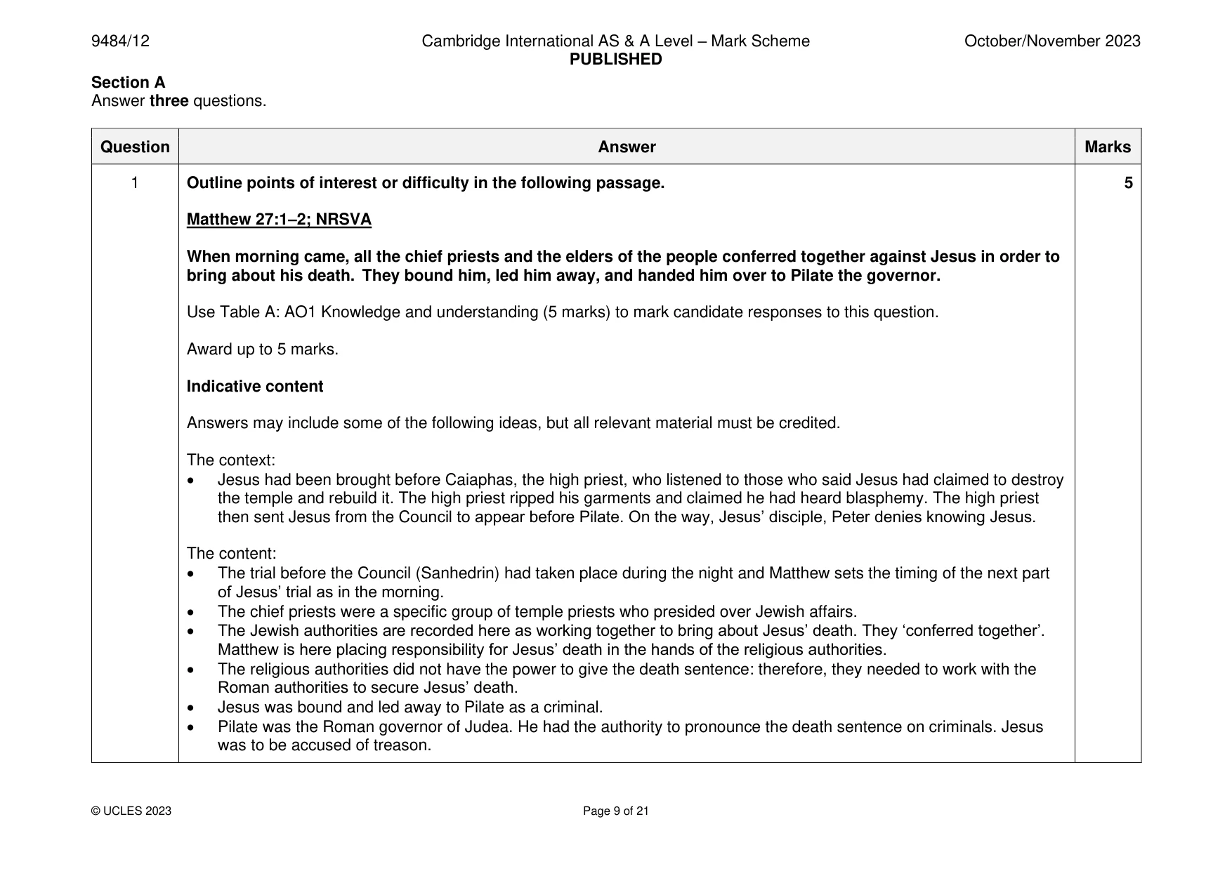 Mark scheme, page 9 of 21