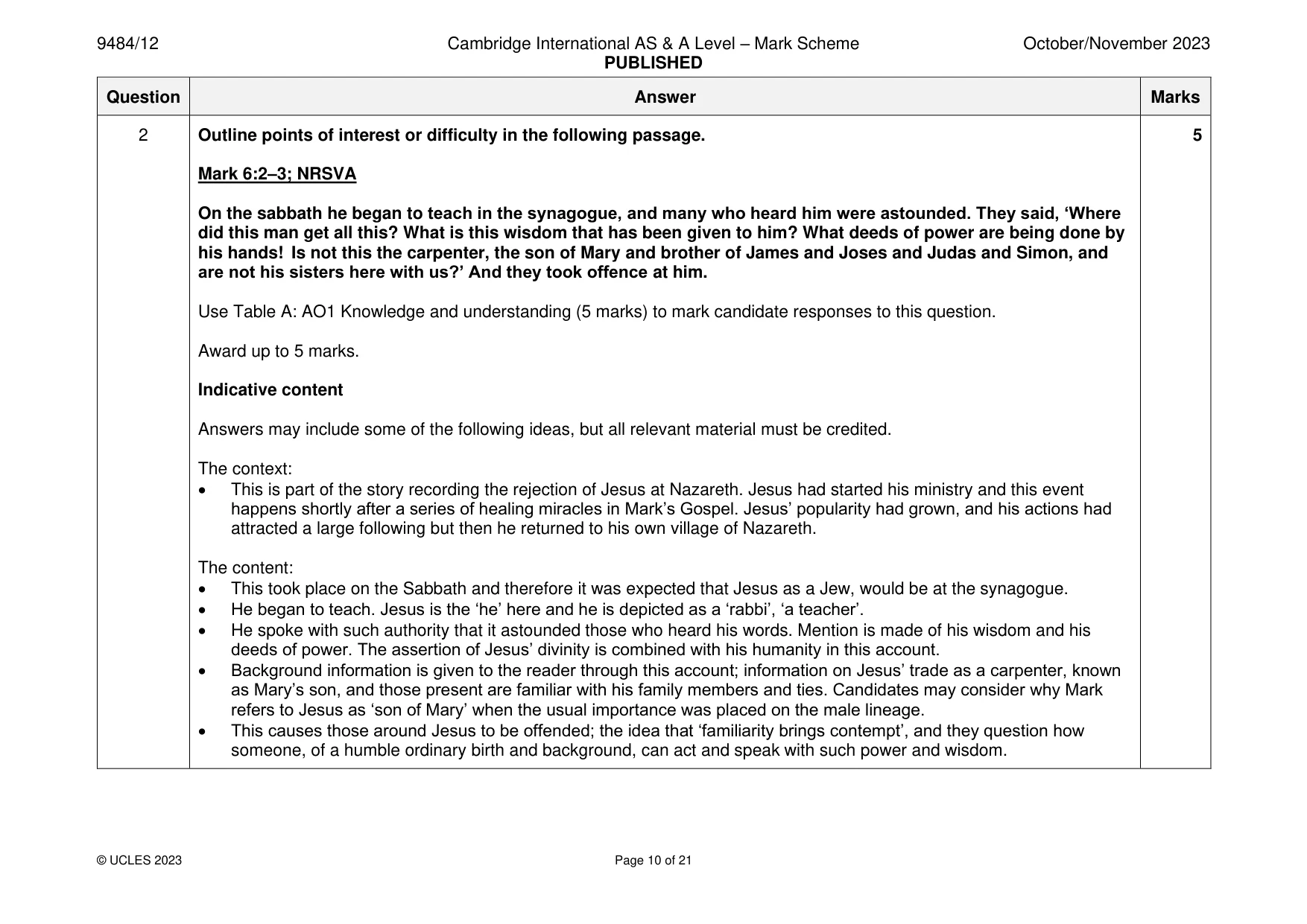 Mark scheme, page 10 of 21