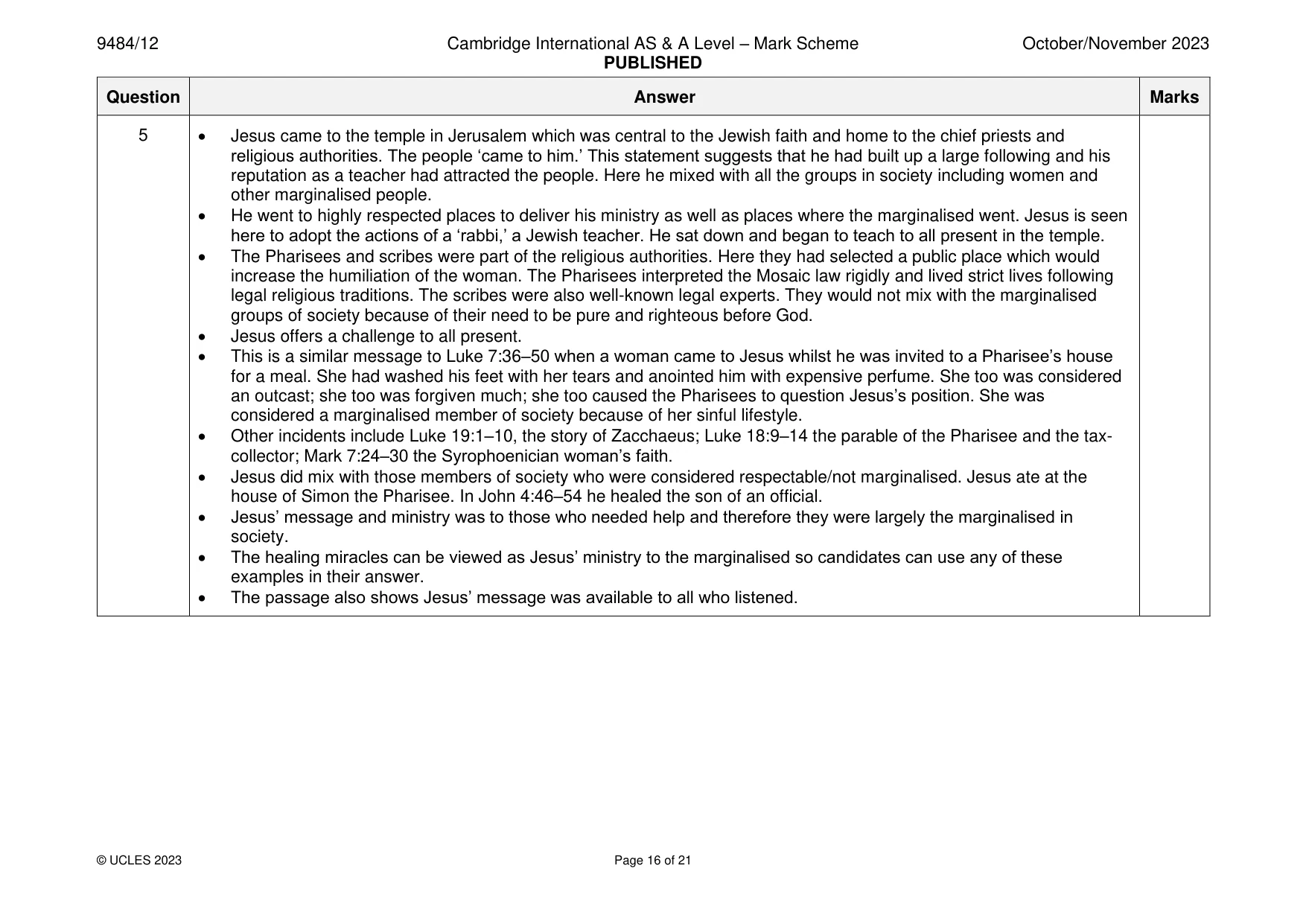 Mark scheme, page 16 of 21