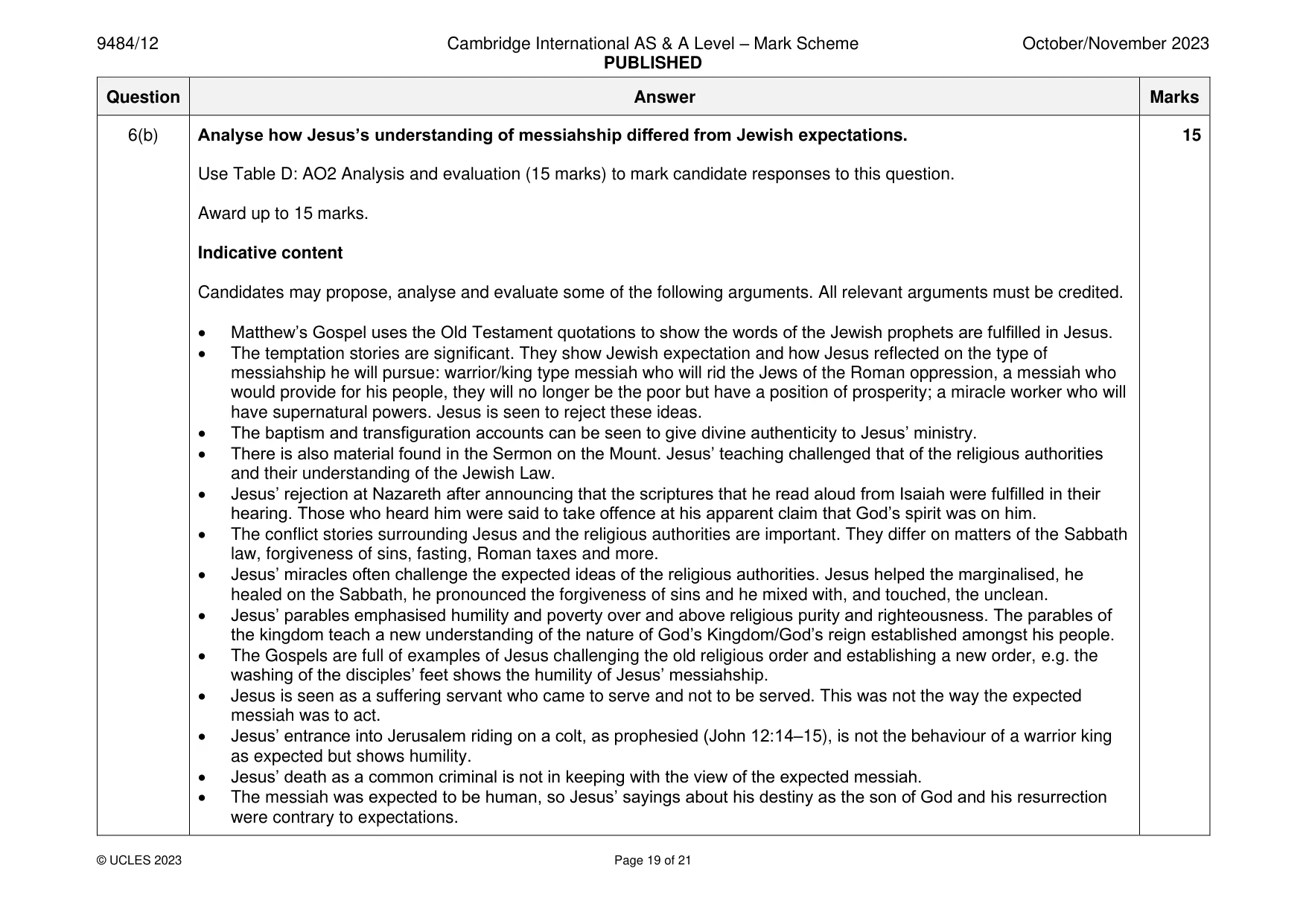 Mark scheme, page 19 of 21