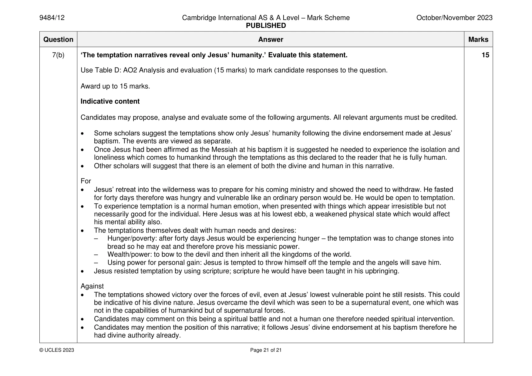 Mark scheme, page 21 of 21