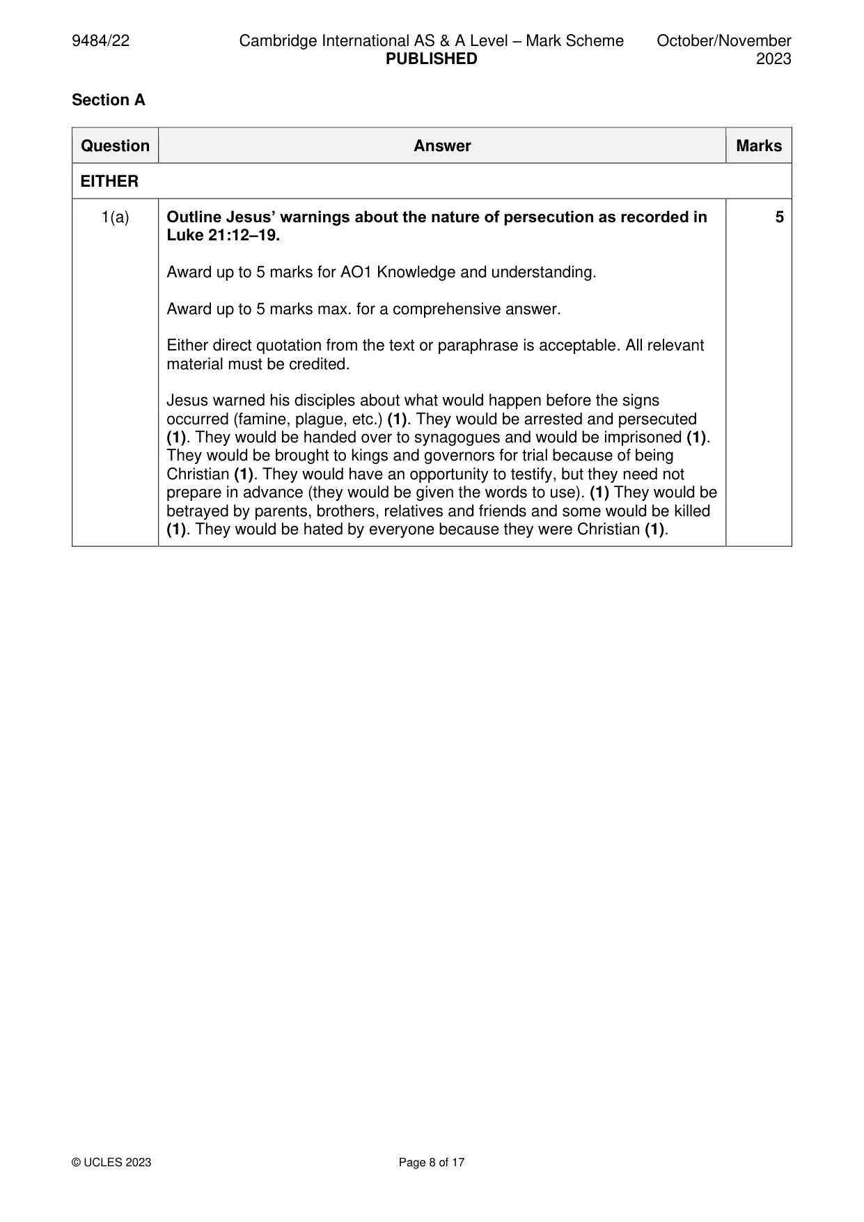 Mark scheme, page 8 of 17