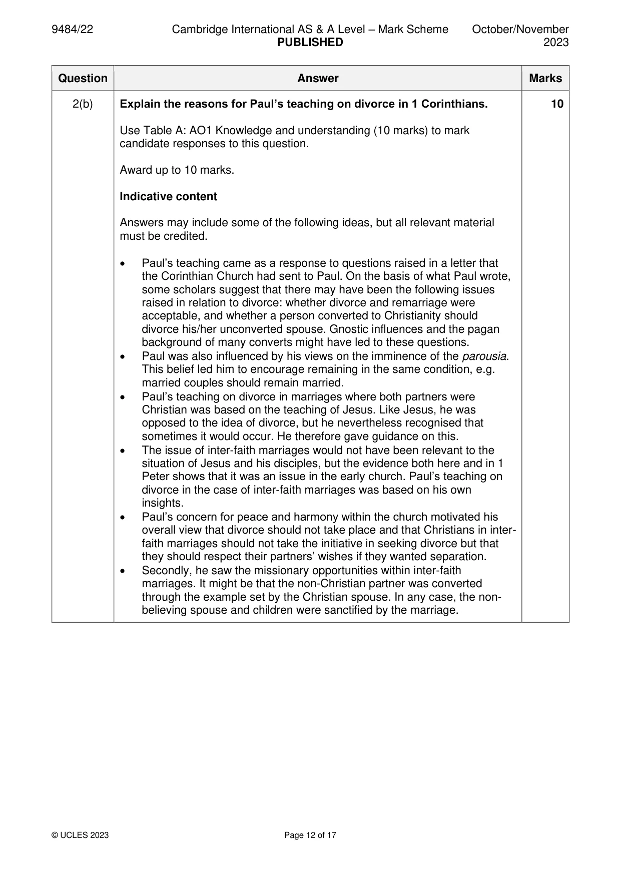 Mark scheme, page 12 of 17