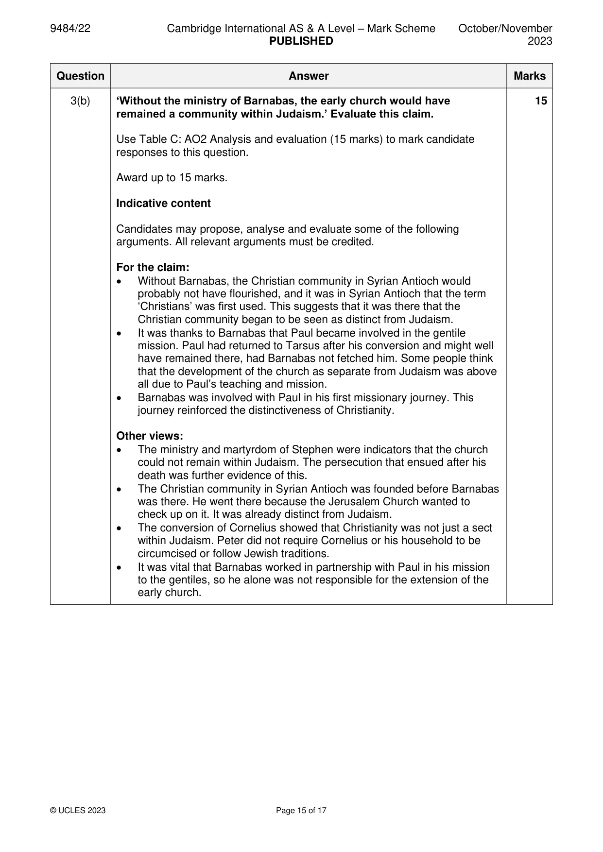 Mark scheme, page 15 of 17