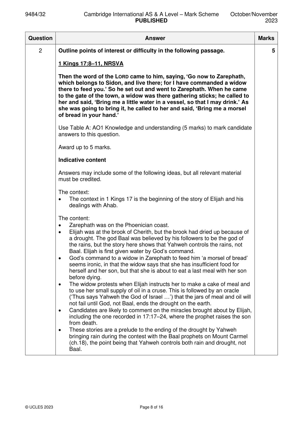 Mark scheme, page 8 of 16