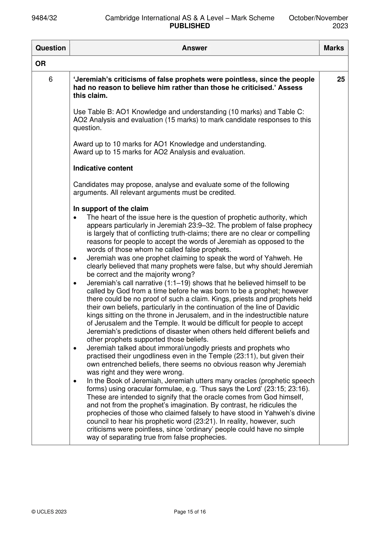 Mark scheme, page 15 of 16