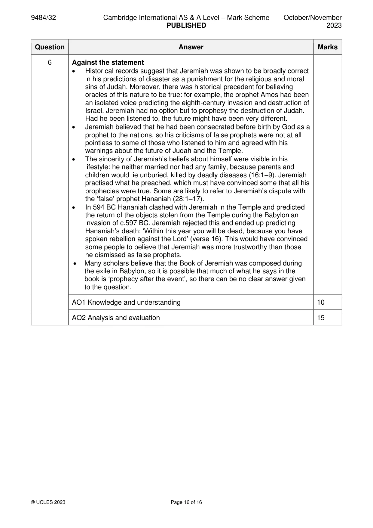 Mark scheme, page 16 of 16