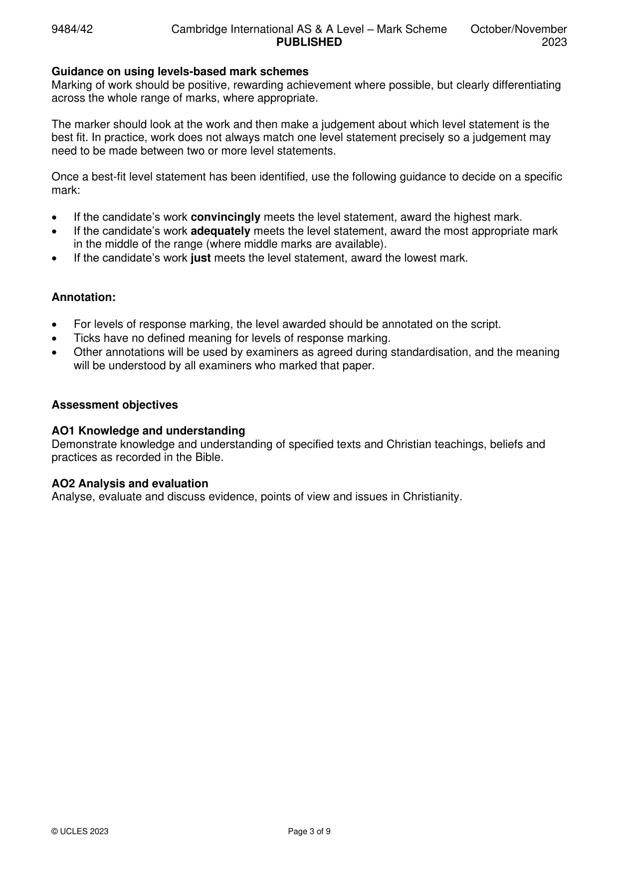 Mark scheme, page 3 of 9