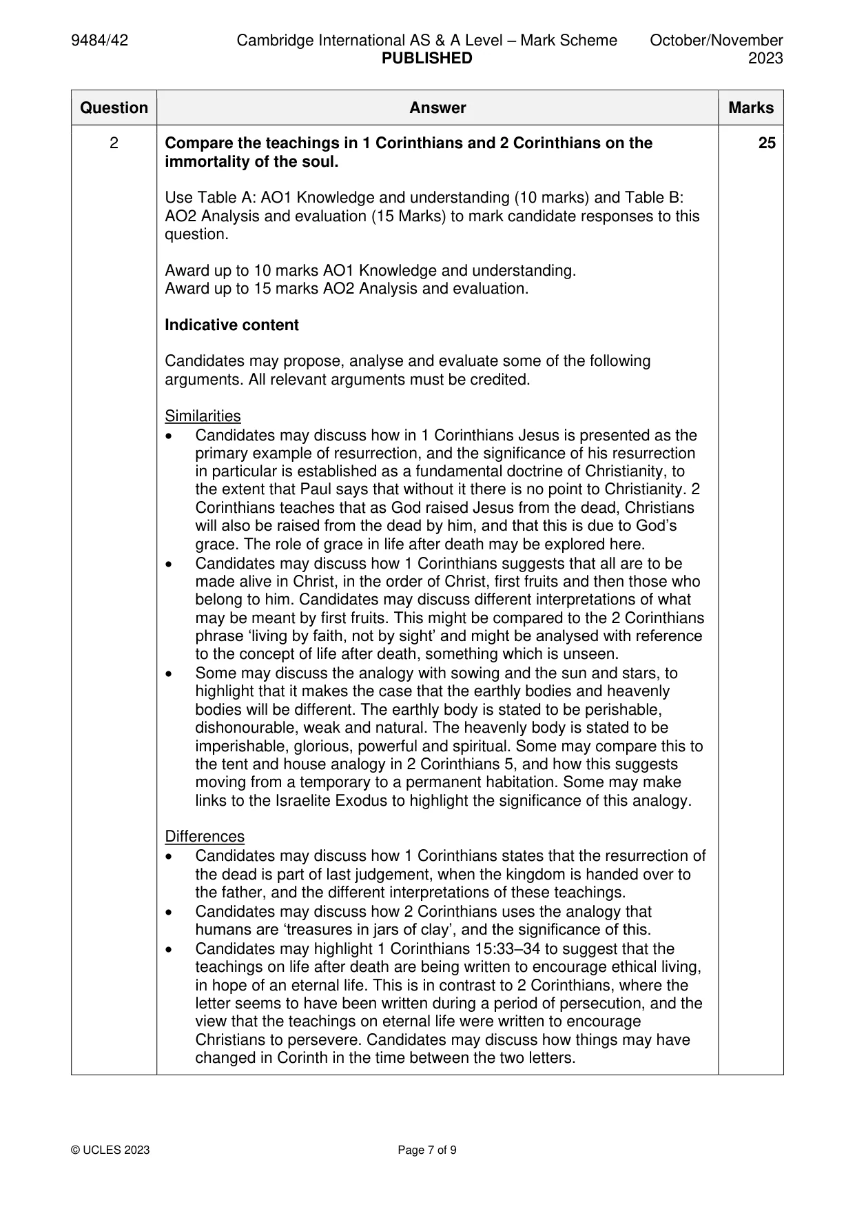 Mark scheme, page 7 of 9