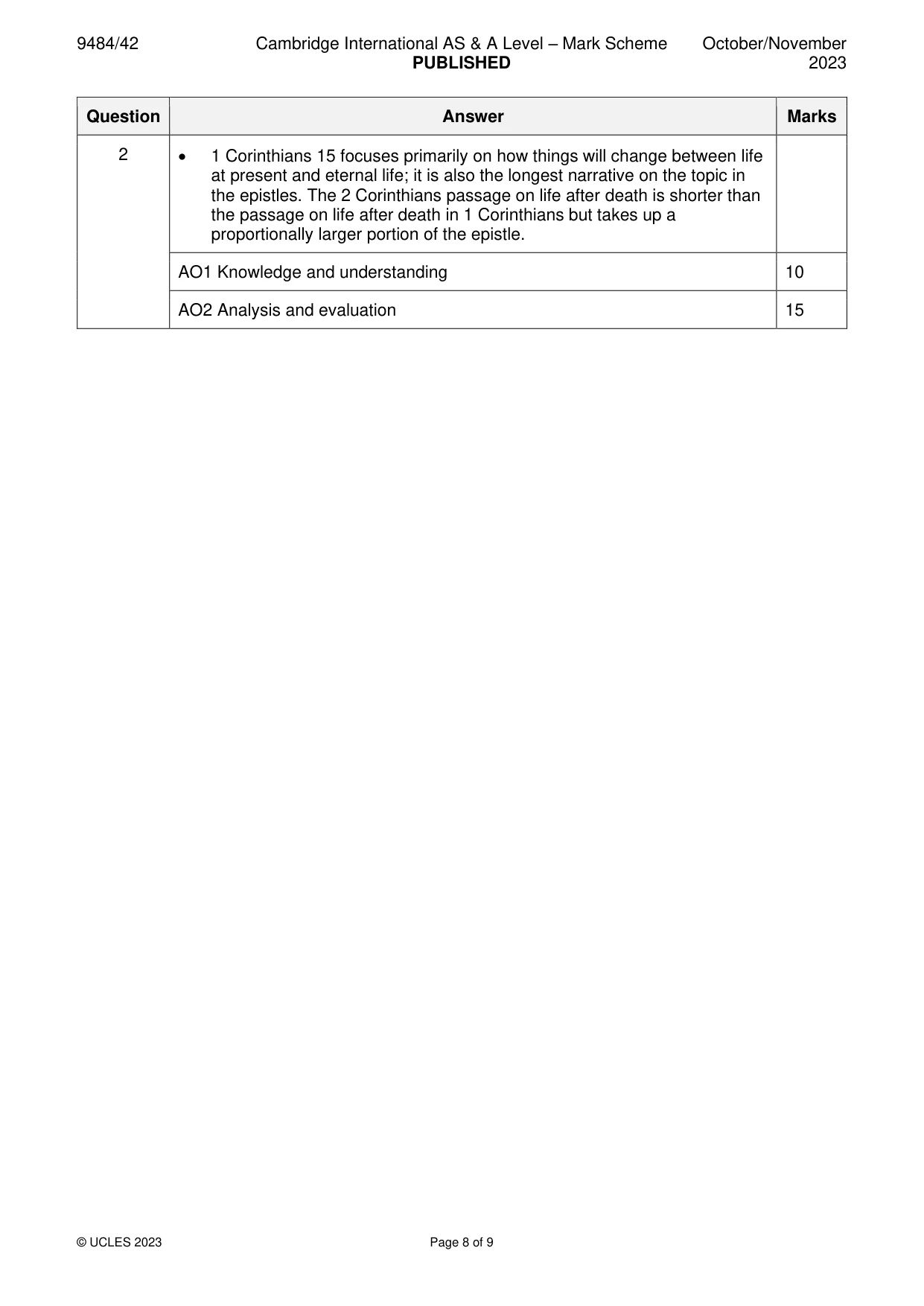 Mark scheme, page 8 of 9
