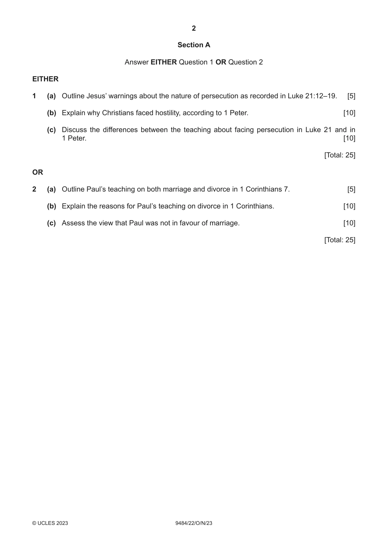 Cambridge A Level Biblical Studies 9484 2023 Oct/Nov Paper 2 · Variant 2 question paper, page 2 of 4