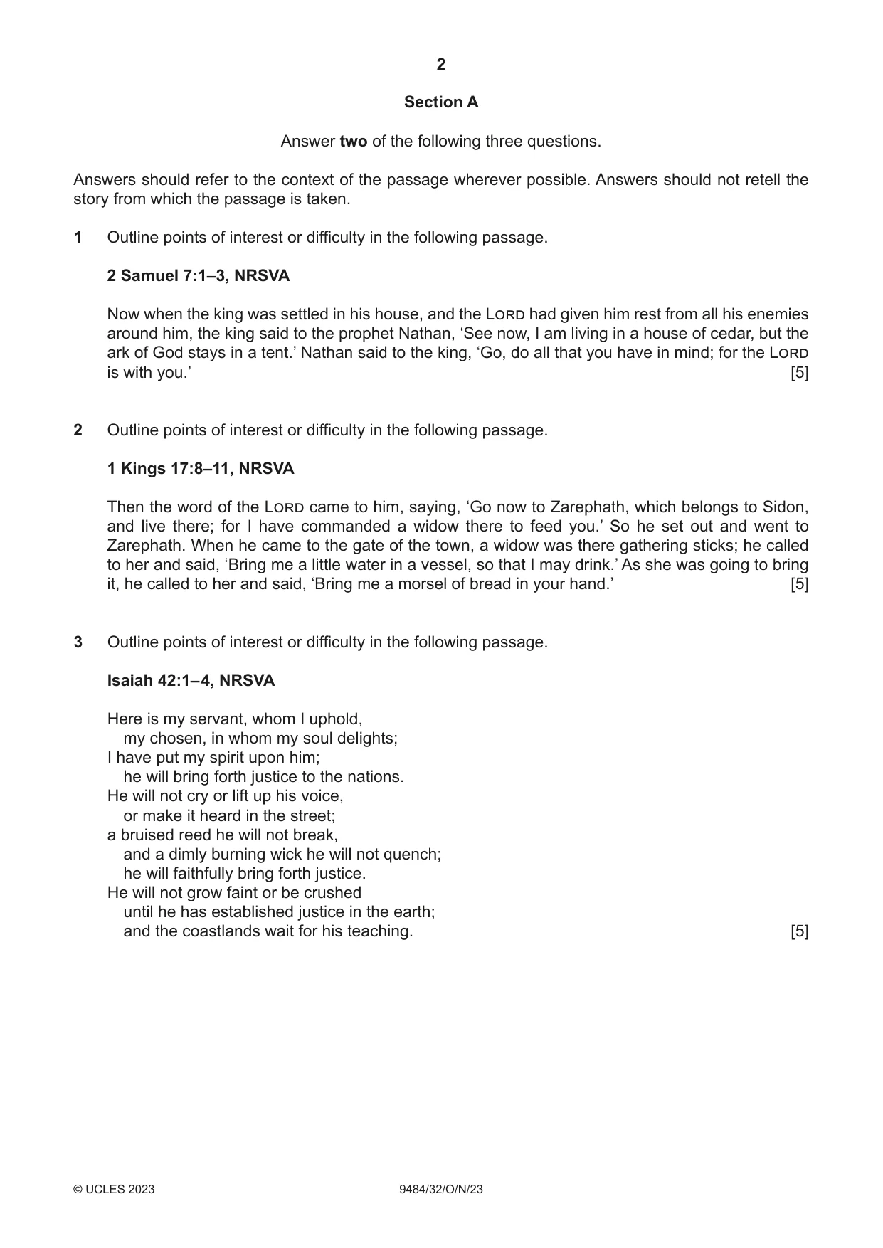 Cambridge A Level Biblical Studies 9484 2023 Oct/Nov Paper 3 · Variant 2 question paper, page 2 of 4