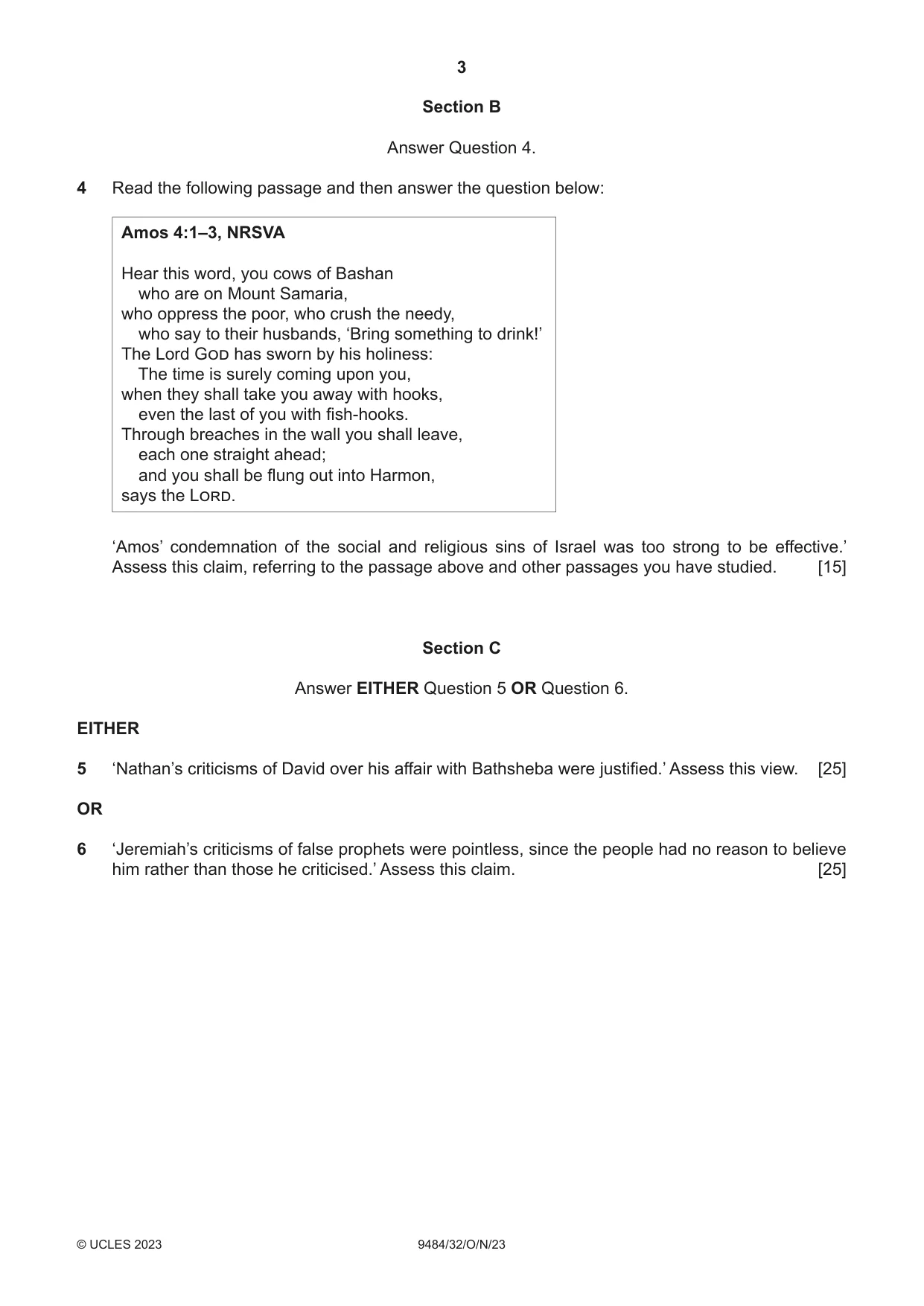 Cambridge A Level Biblical Studies 9484 2023 Oct/Nov Paper 3 · Variant 2 question paper, page 3 of 4