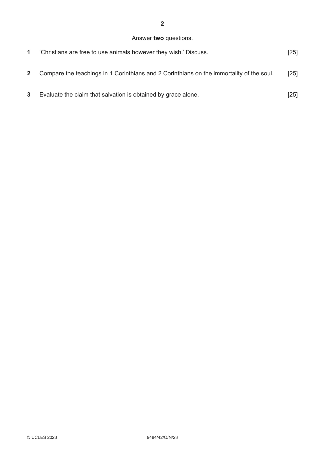 Cambridge A Level Biblical Studies 9484 2023 Oct/Nov Paper 4 · Variant 2 question paper, page 2 of 4