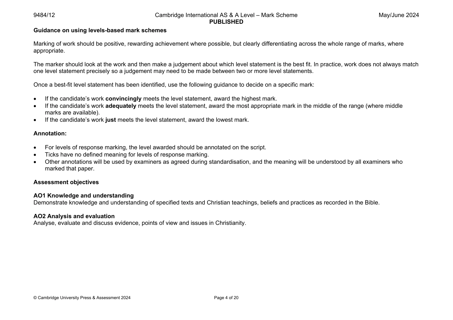 Mark scheme, page 4 of 20
