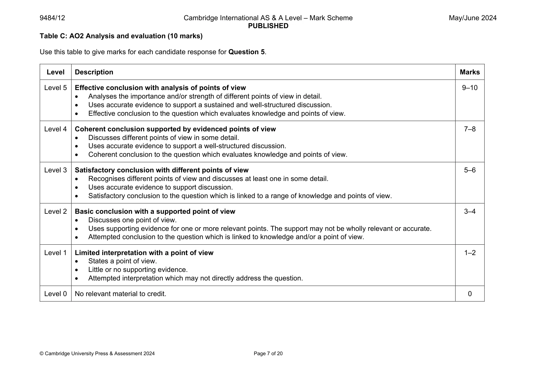 Mark scheme, page 7 of 20