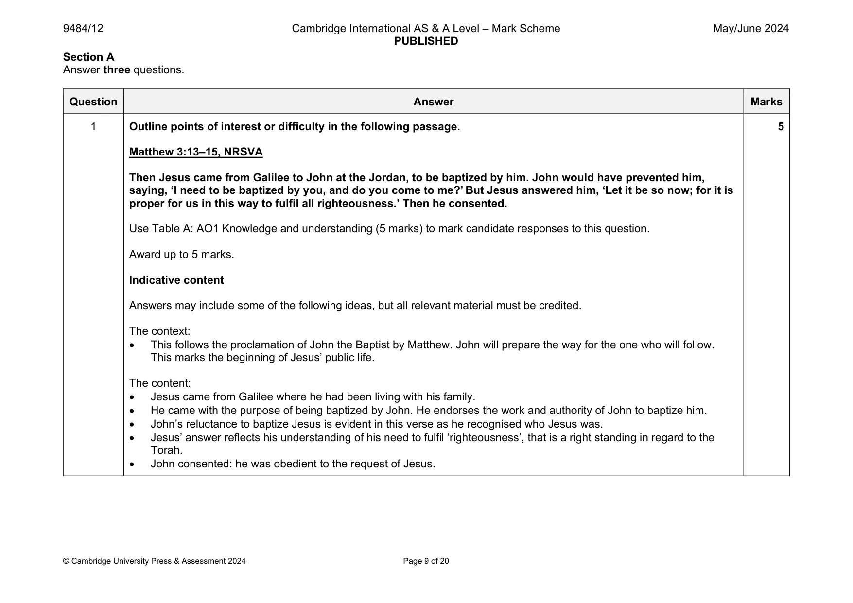 Mark scheme, page 9 of 20