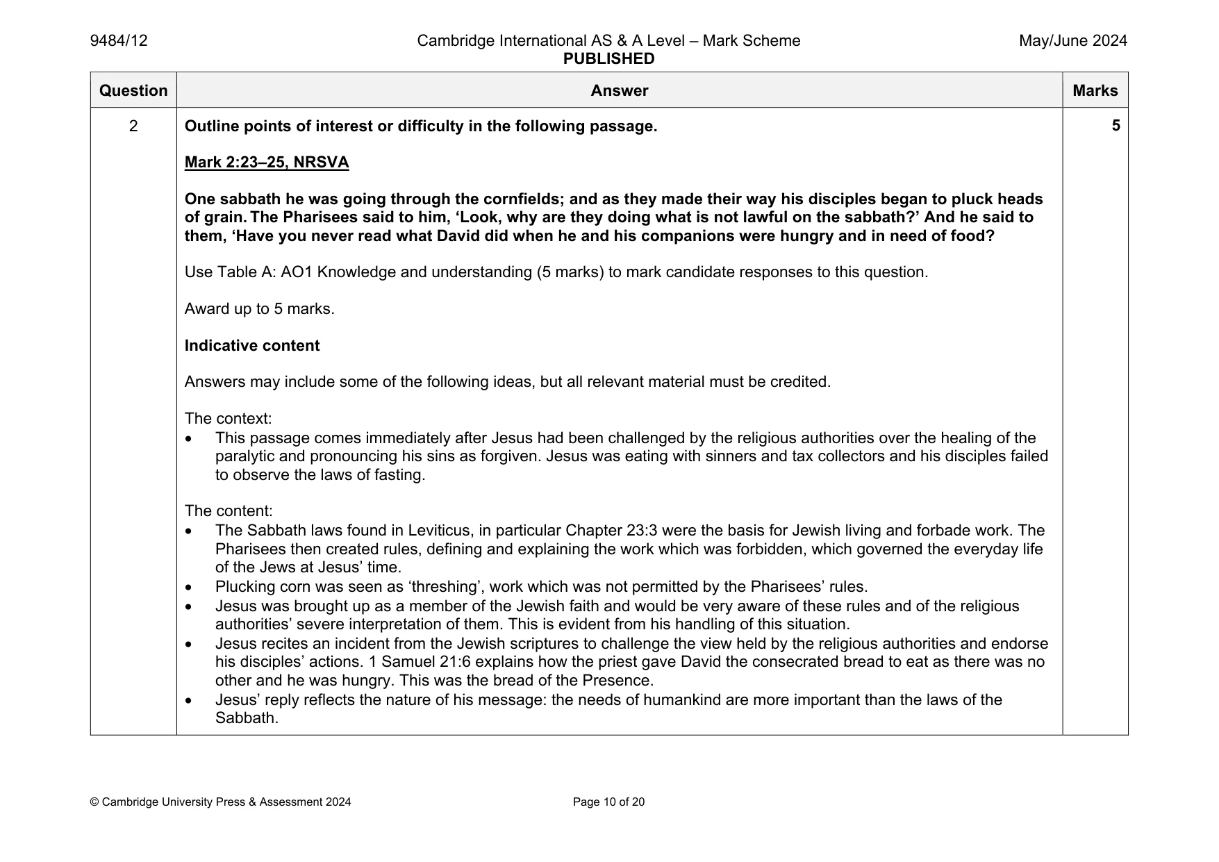 Mark scheme, page 10 of 20