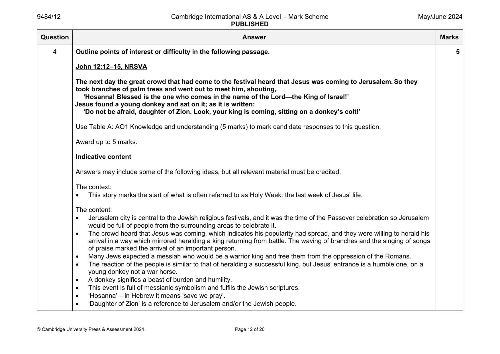 Mark scheme, page 12 of 20
