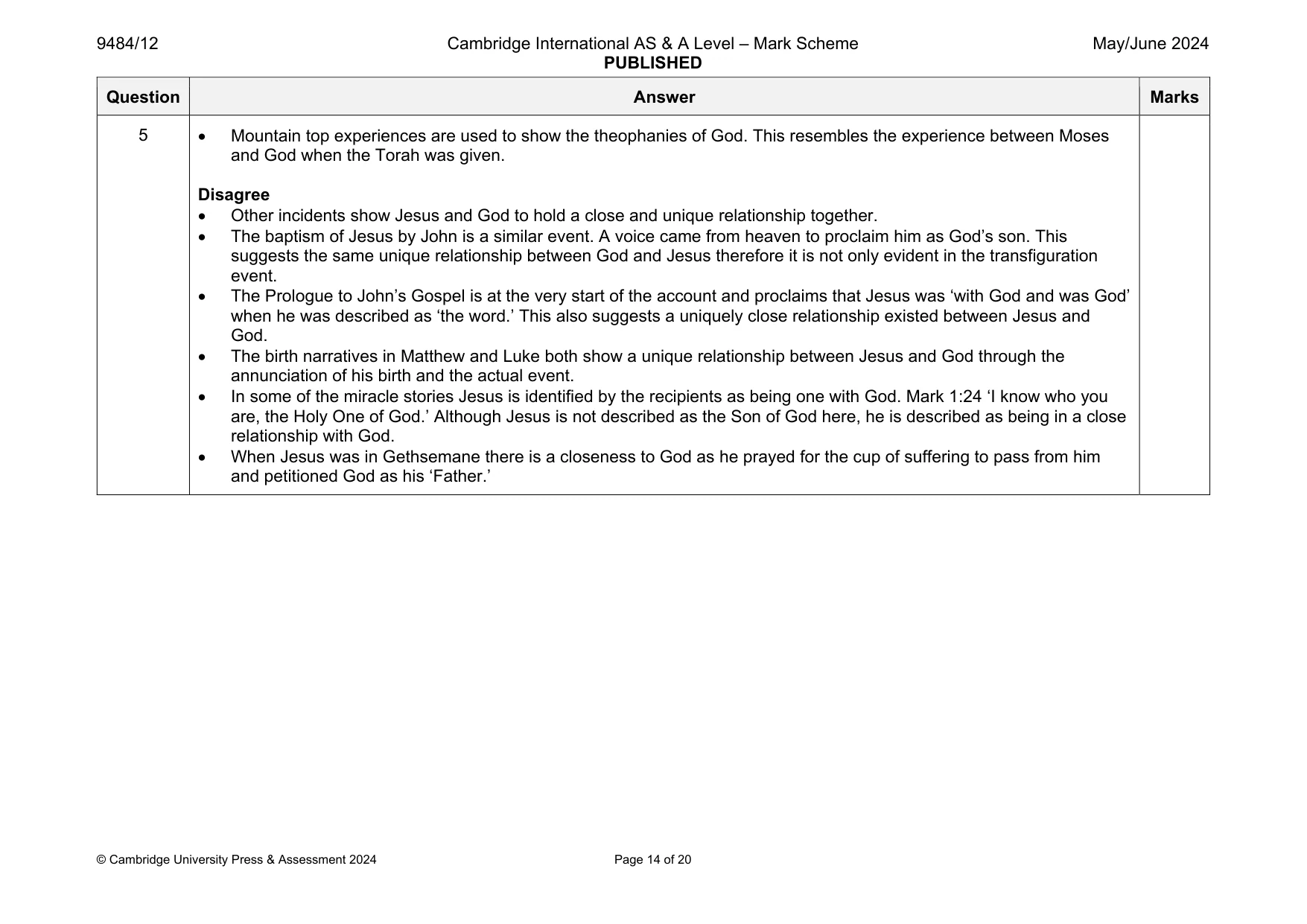Mark scheme, page 14 of 20