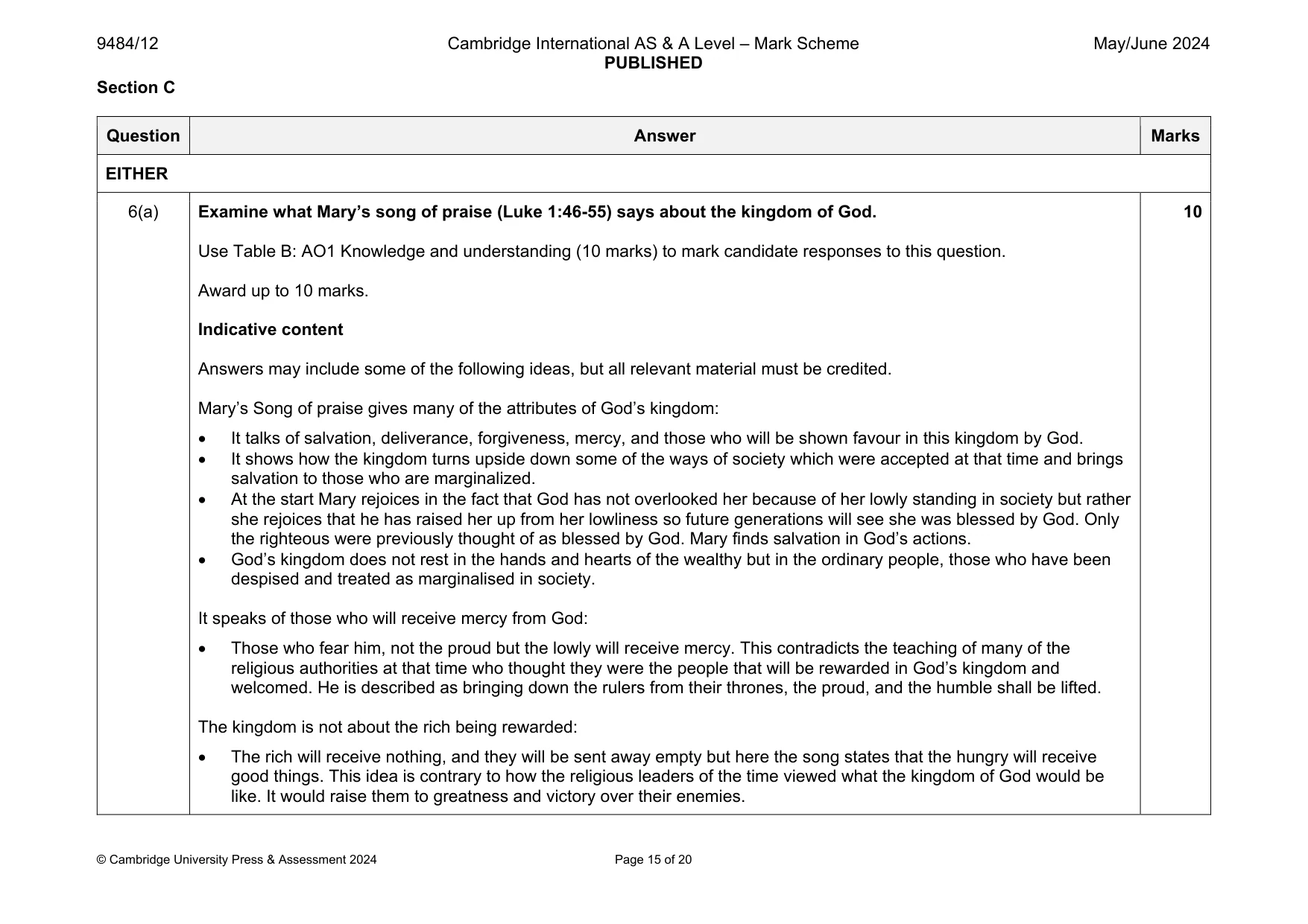 Mark scheme, page 15 of 20