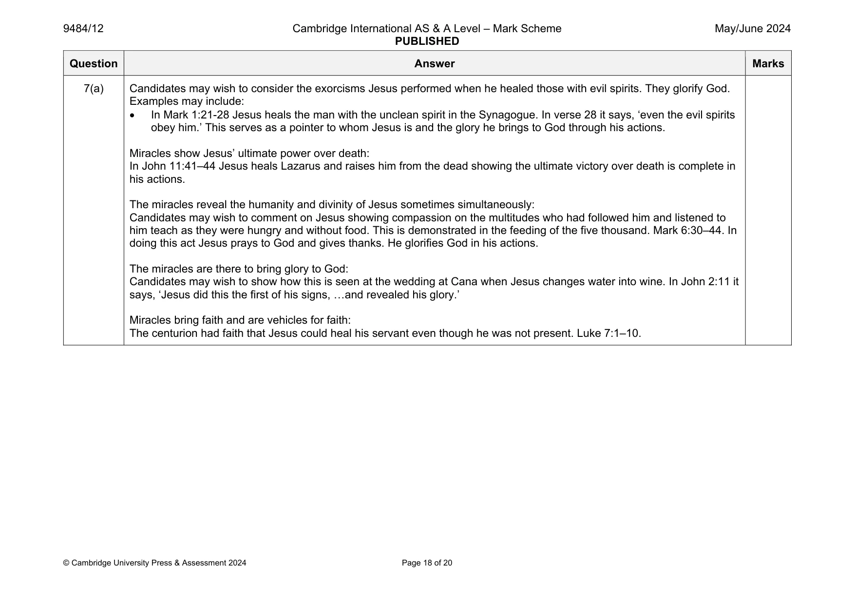 Mark scheme, page 18 of 20