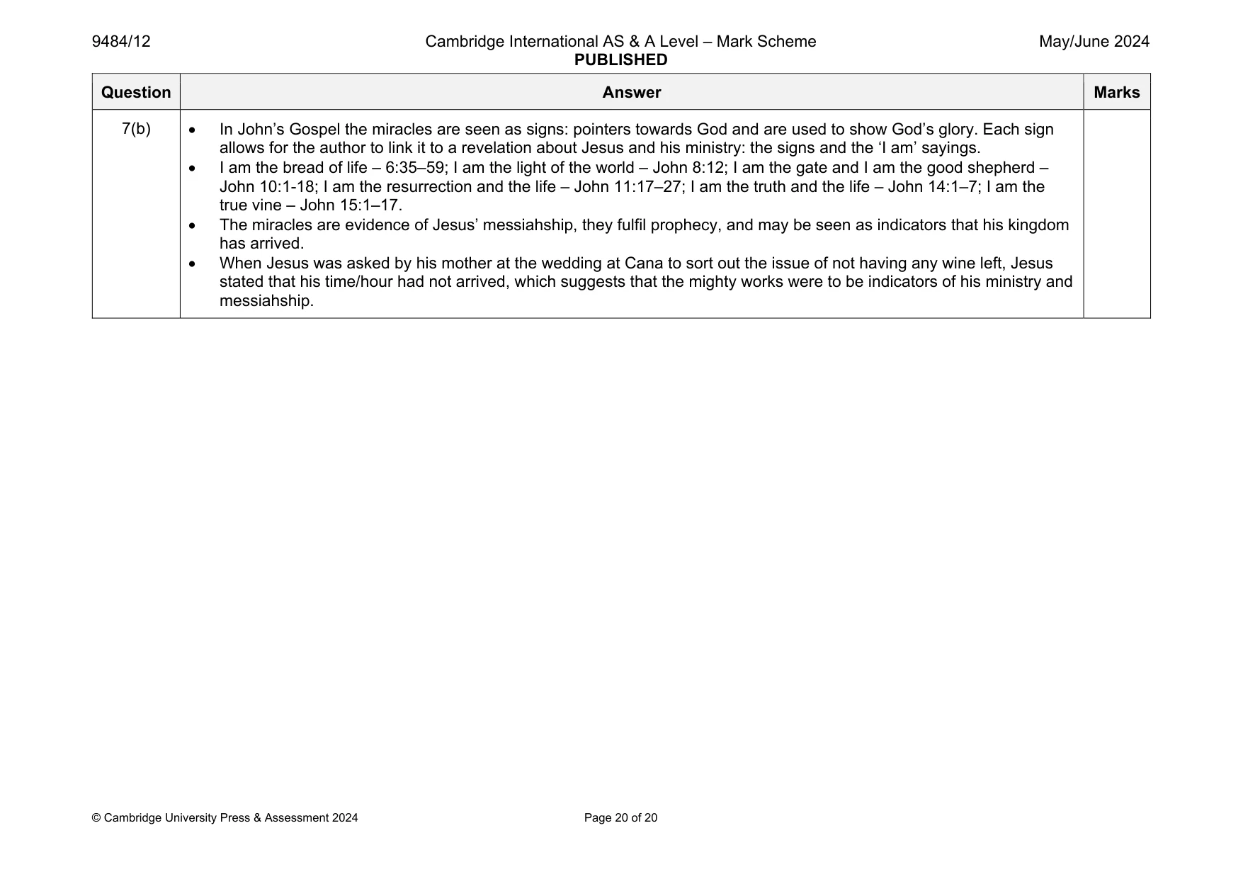 Mark scheme, page 20 of 20