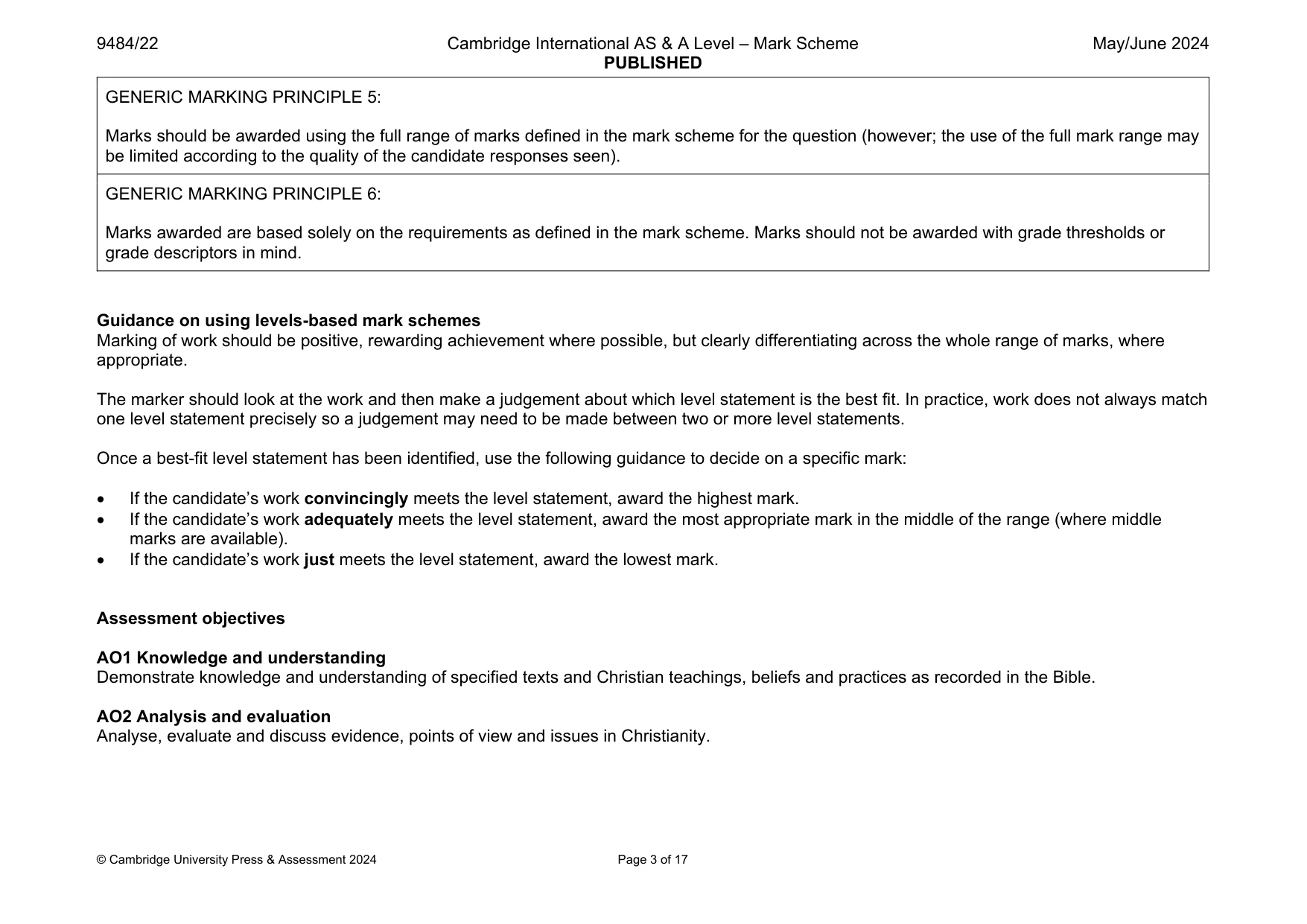 Mark scheme, page 3 of 17