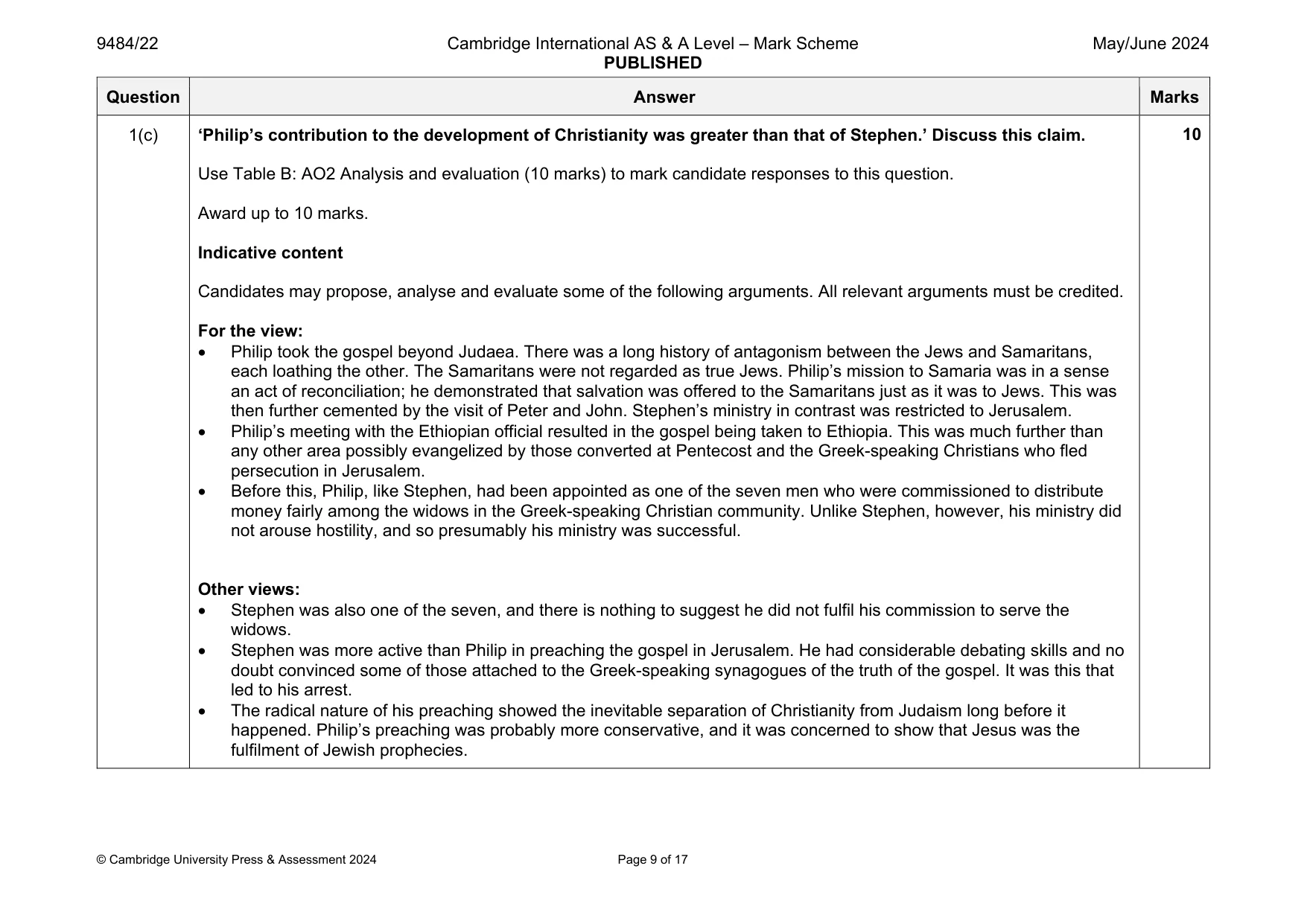 Mark scheme, page 9 of 17