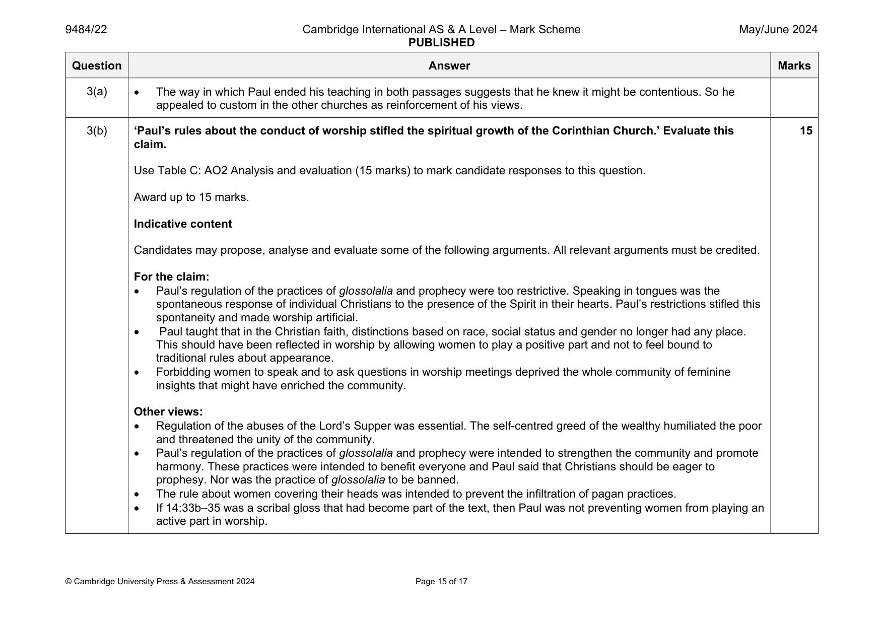 Mark scheme, page 15 of 17