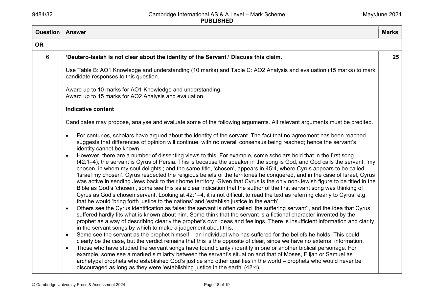 Mark scheme, page 18 of 19