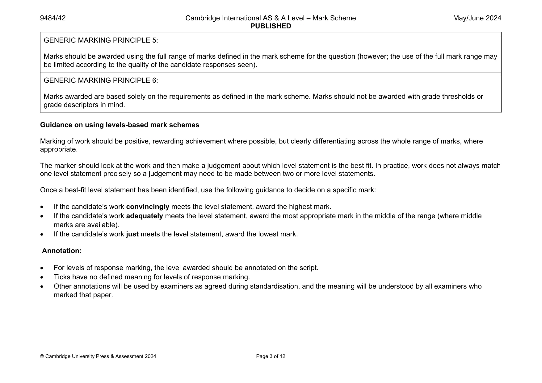 Mark scheme, page 3 of 12