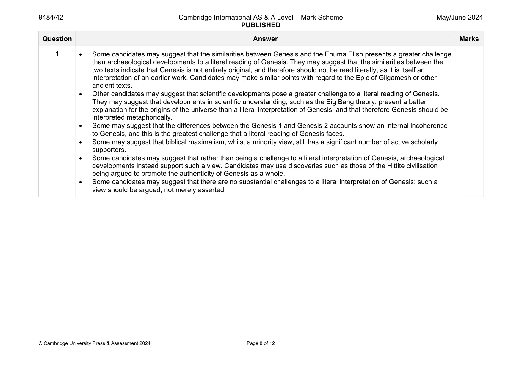 Mark scheme, page 8 of 12