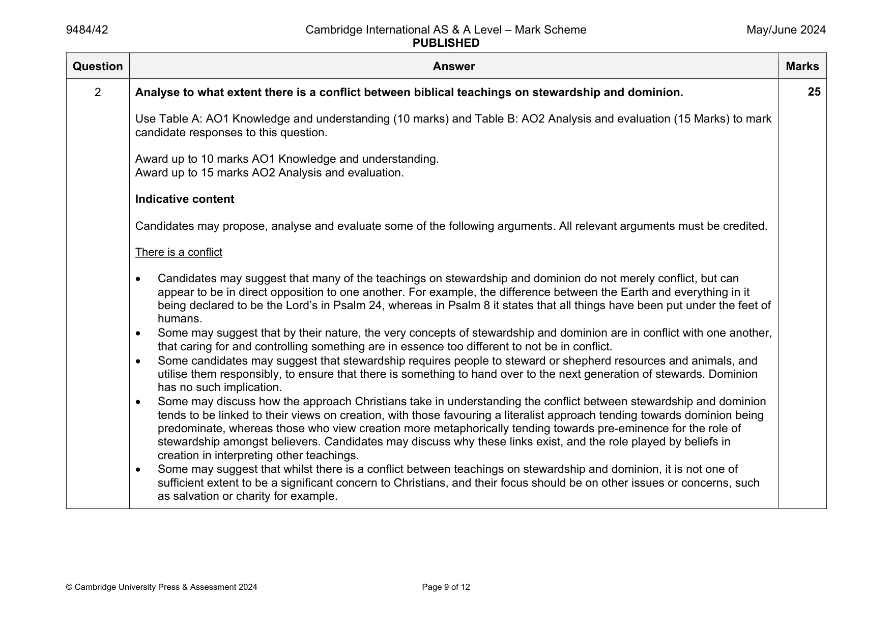 Mark scheme, page 9 of 12