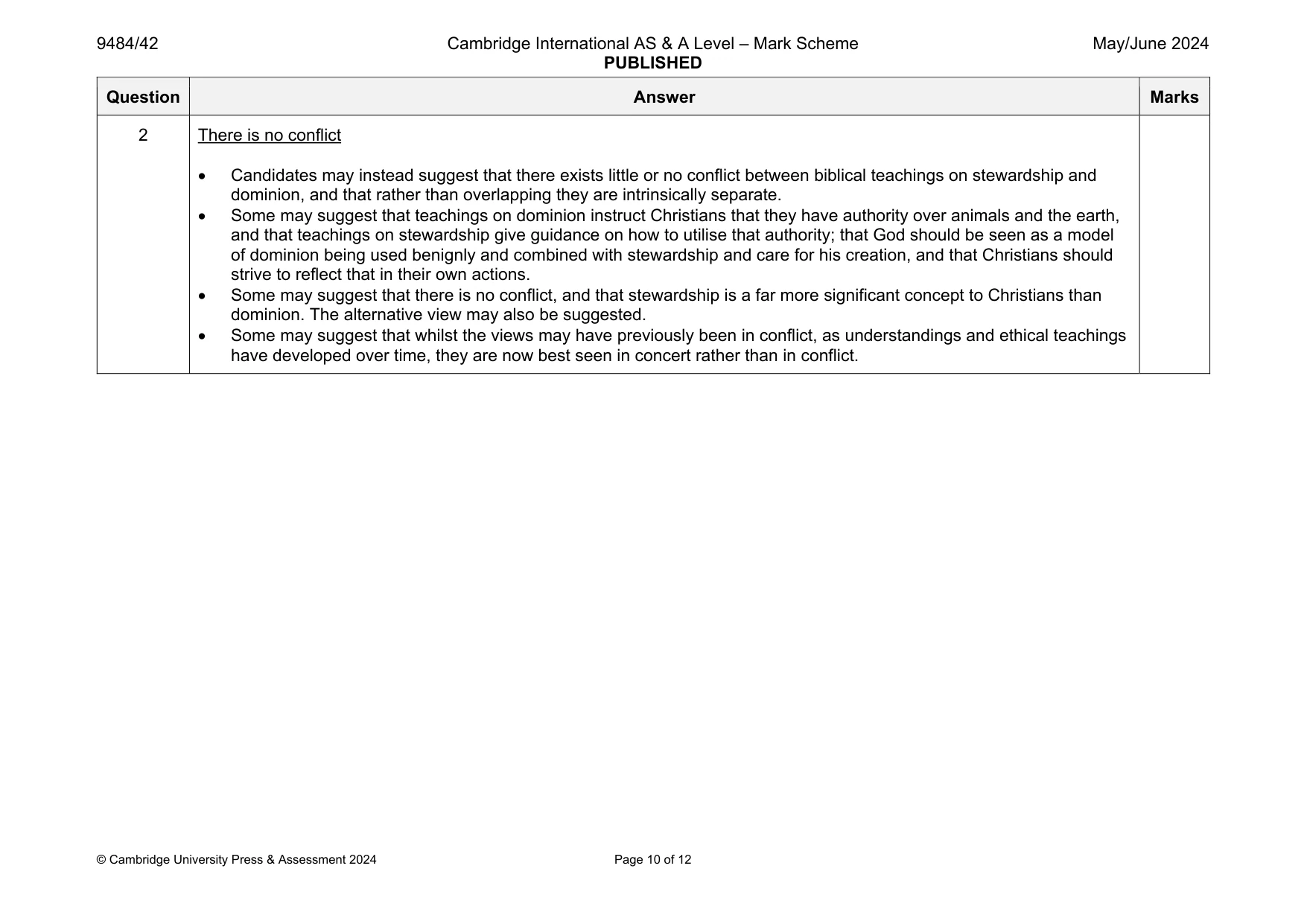Mark scheme, page 10 of 12