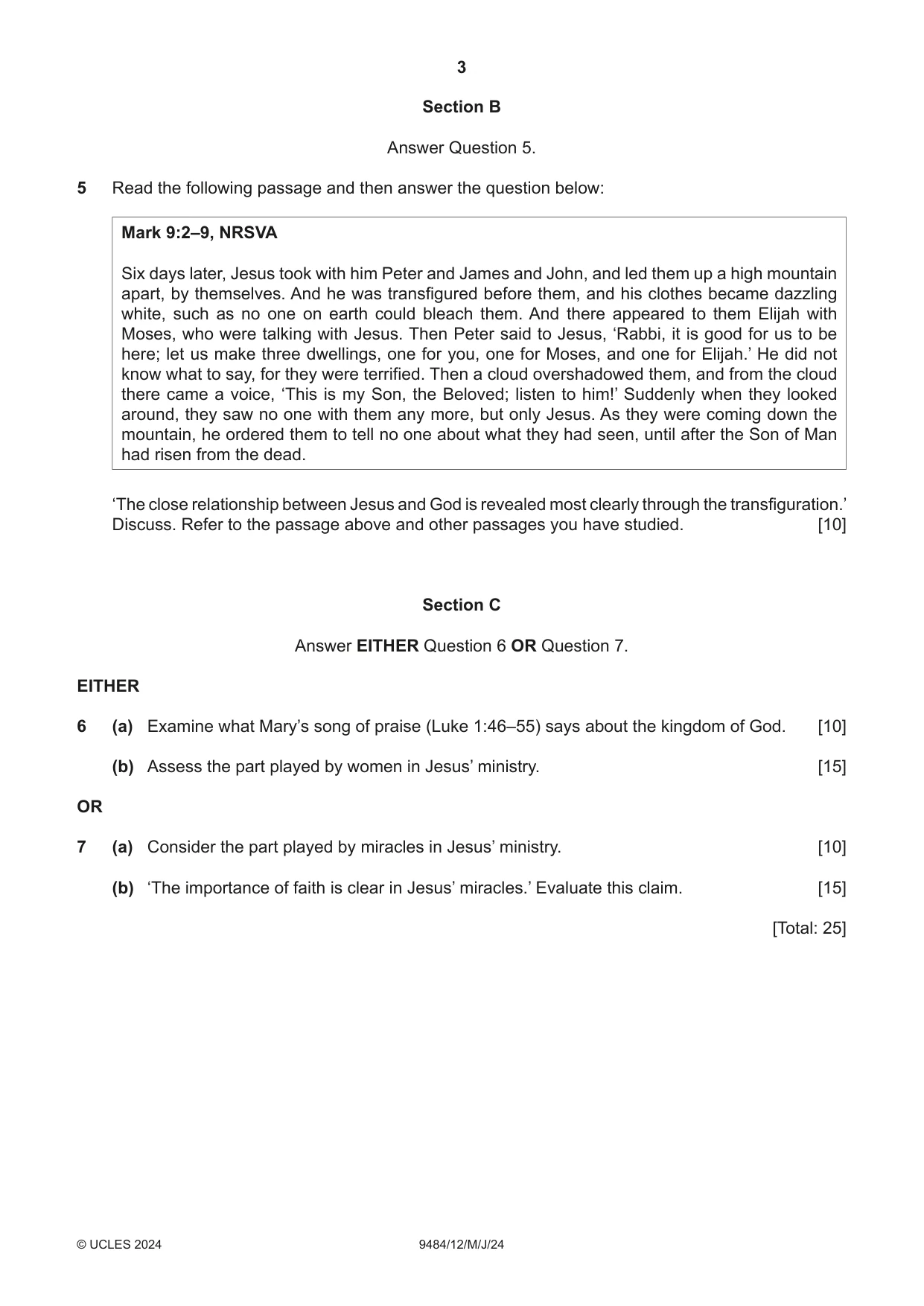 Cambridge A Level Biblical Studies 9484 2024 May/June Paper 1 · Variant 2 question paper, page 3 of 4