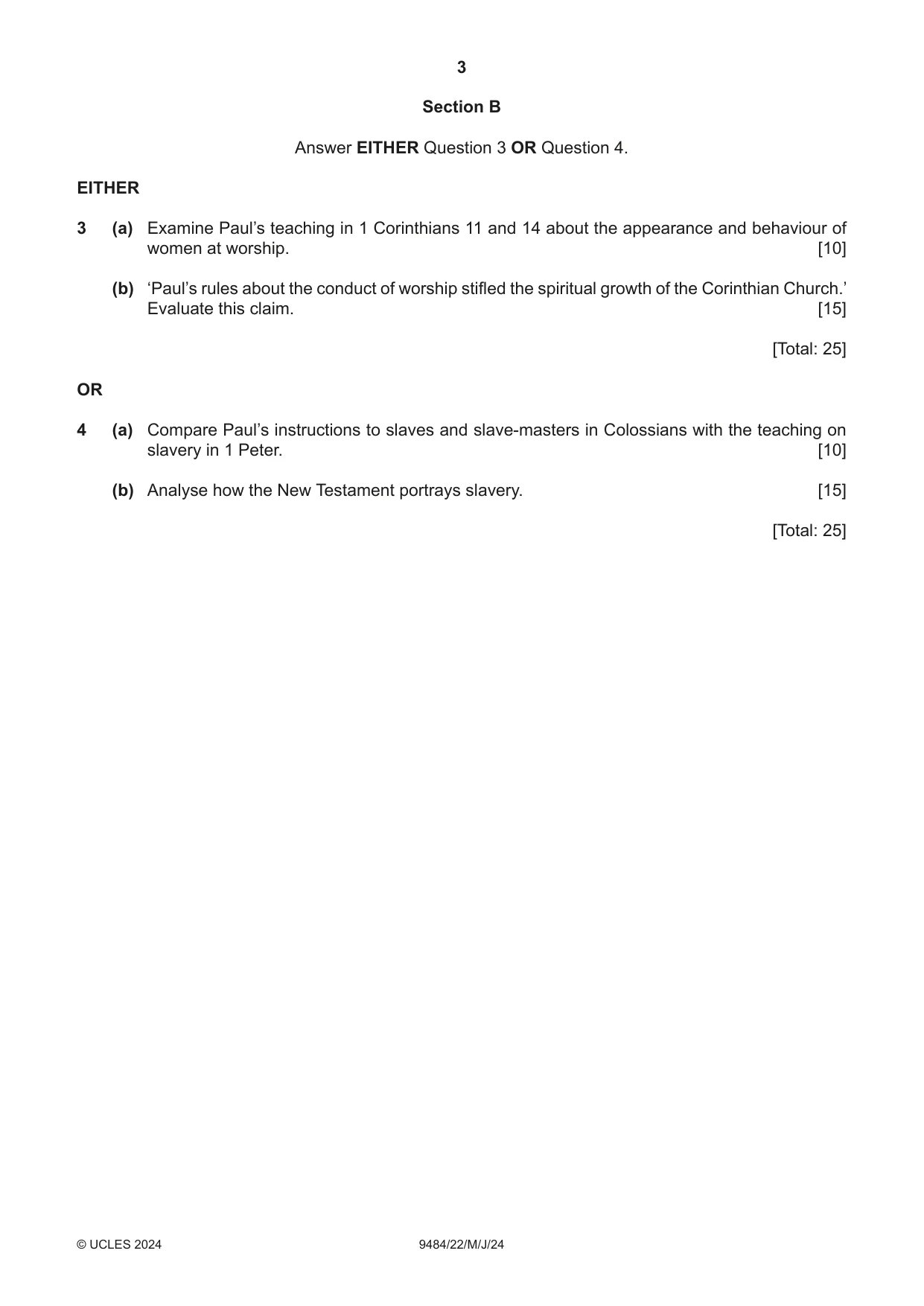 Cambridge A Level Biblical Studies 9484 2024 May/June Paper 2 · Variant 2 question paper, page 3 of 4