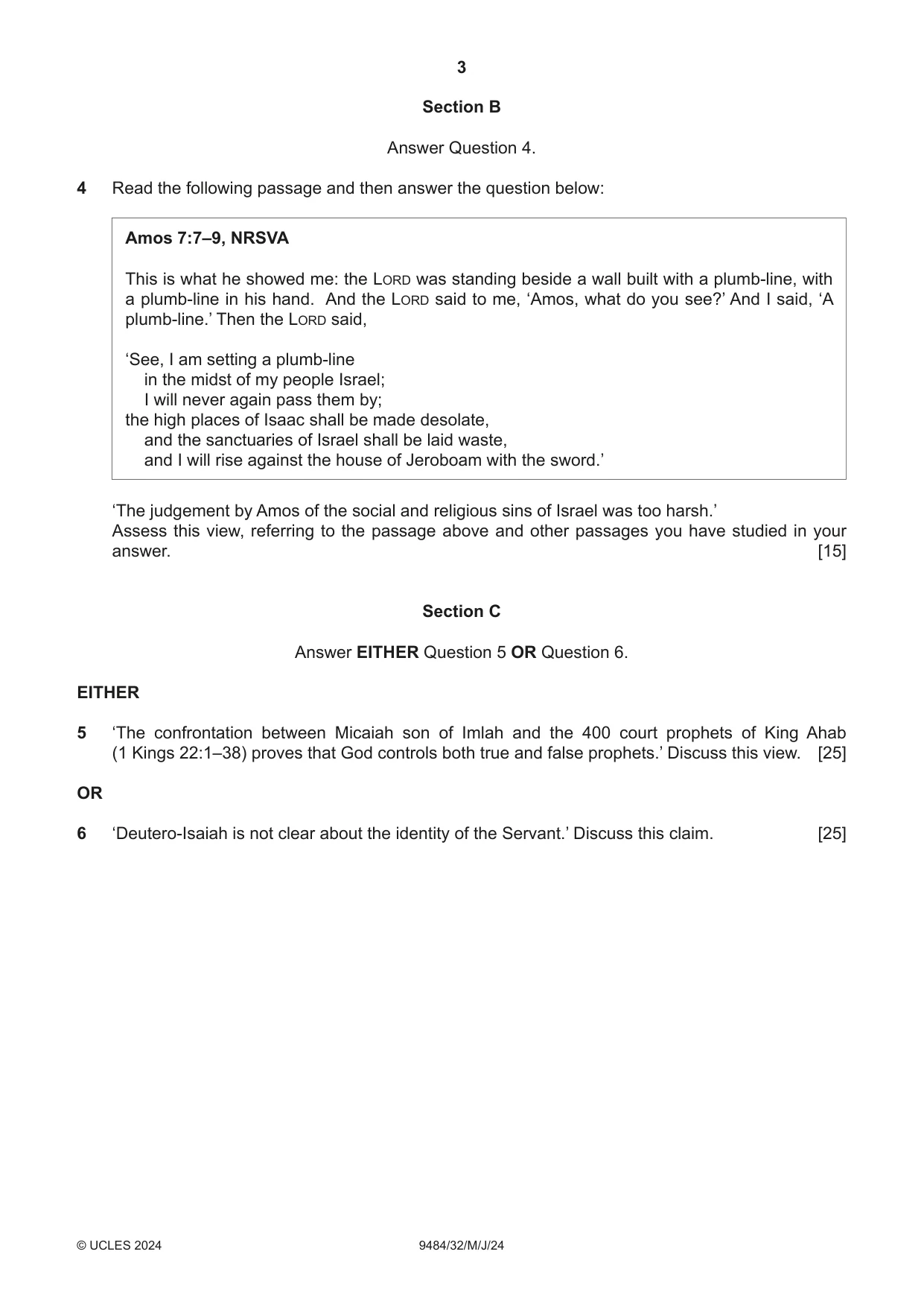 Cambridge A Level Biblical Studies 9484 2024 May/June Paper 3 · Variant 2 question paper, page 3 of 4