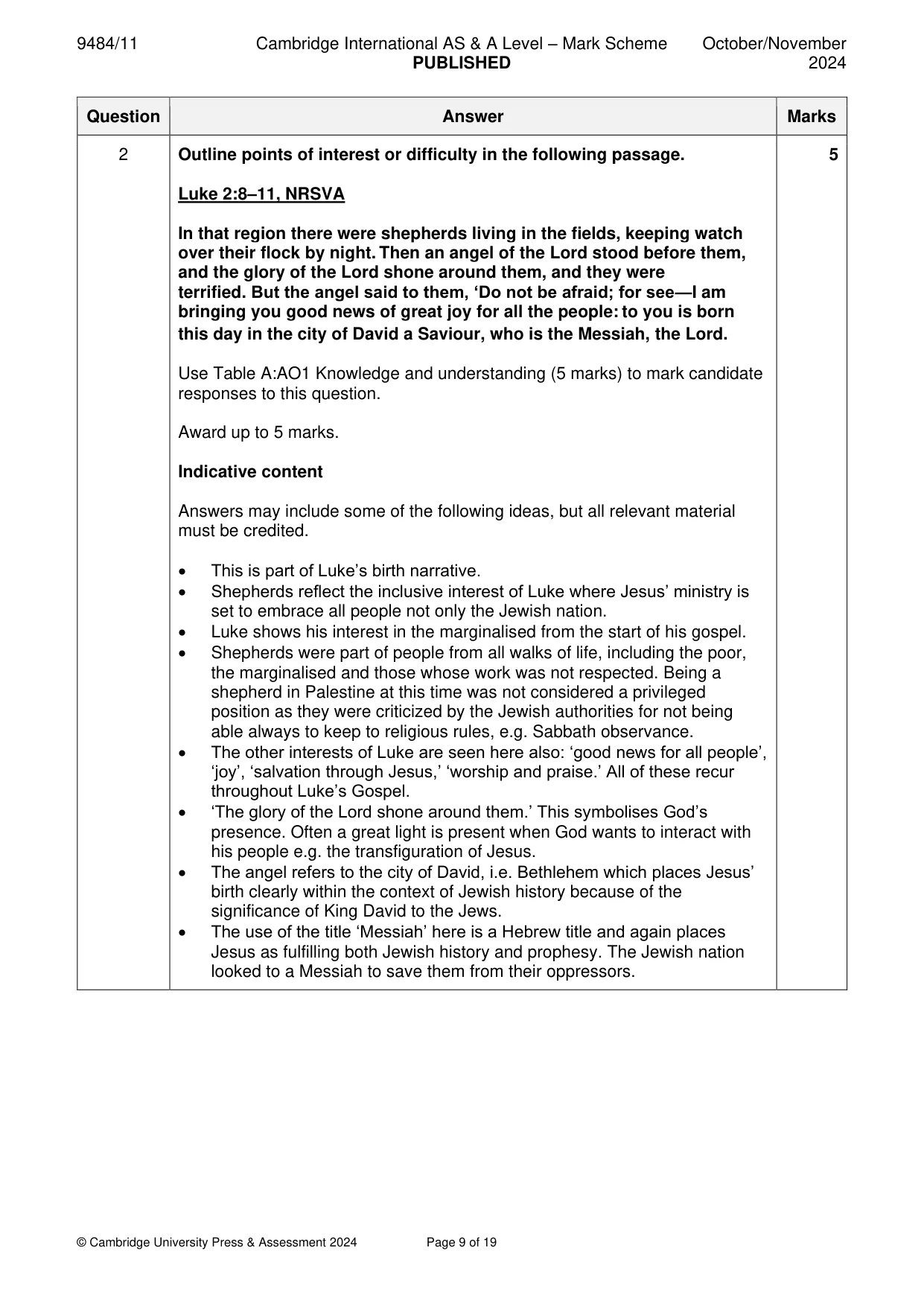 Mark scheme, page 9 of 19