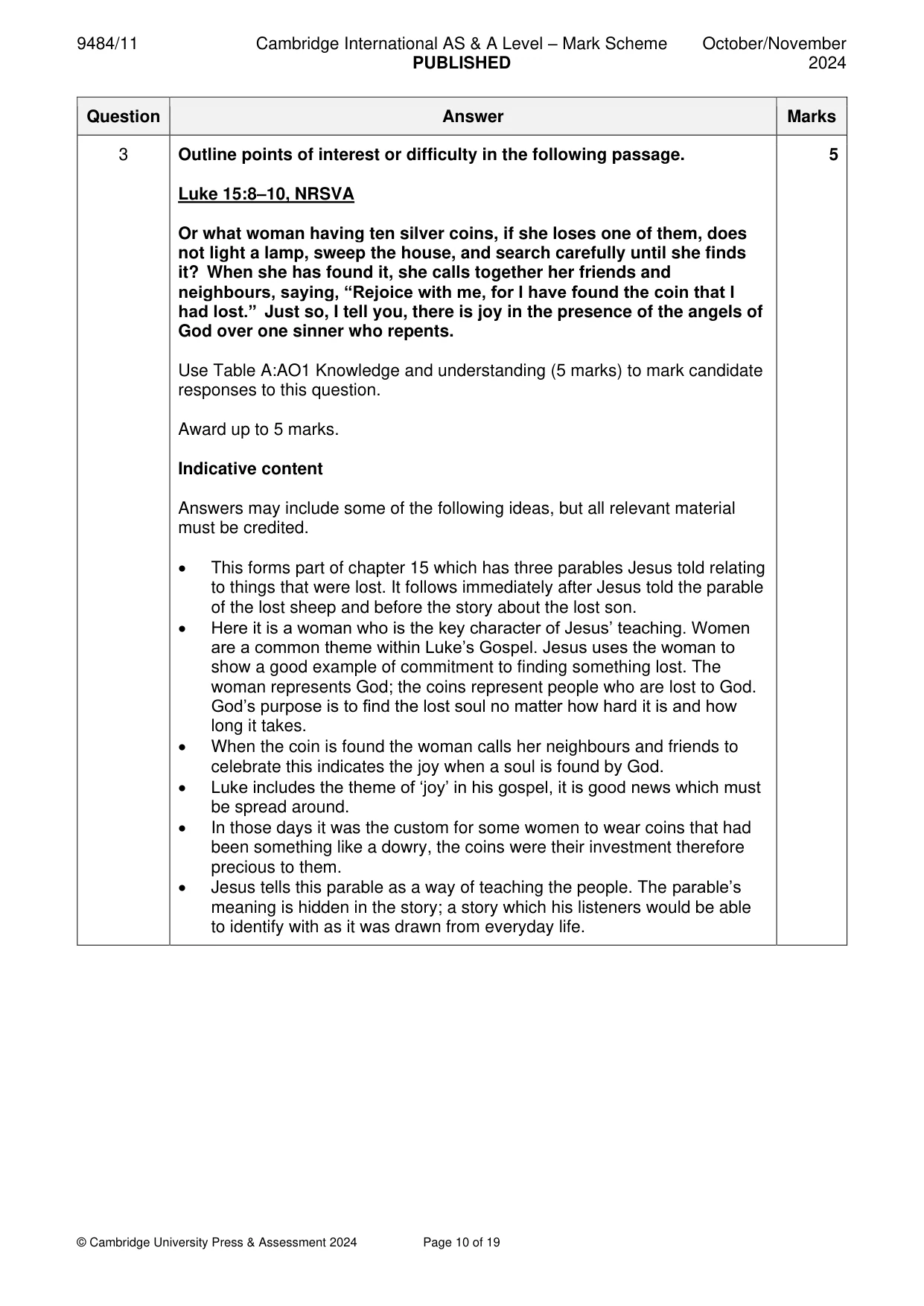 Mark scheme, page 10 of 19