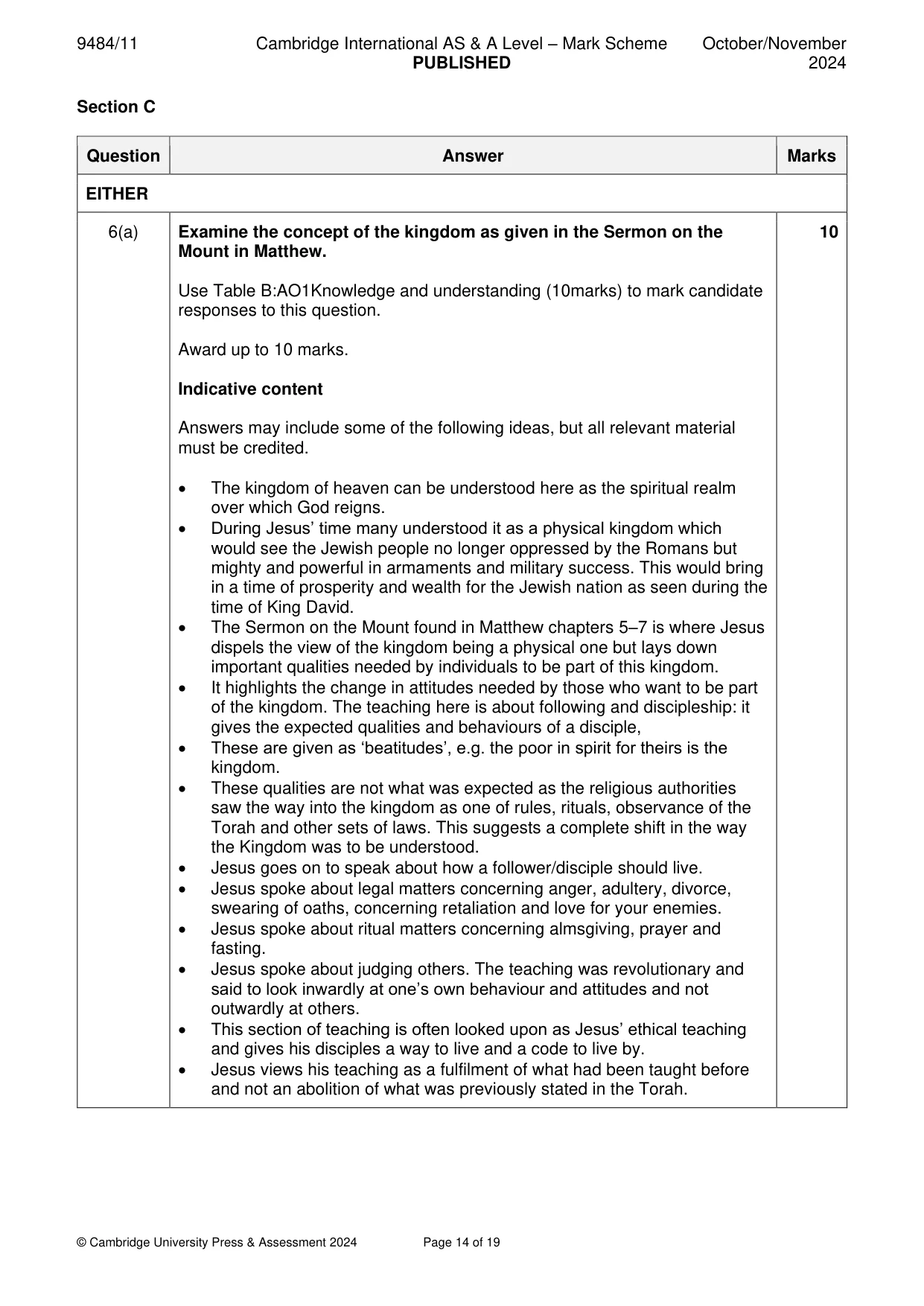 Mark scheme, page 14 of 19