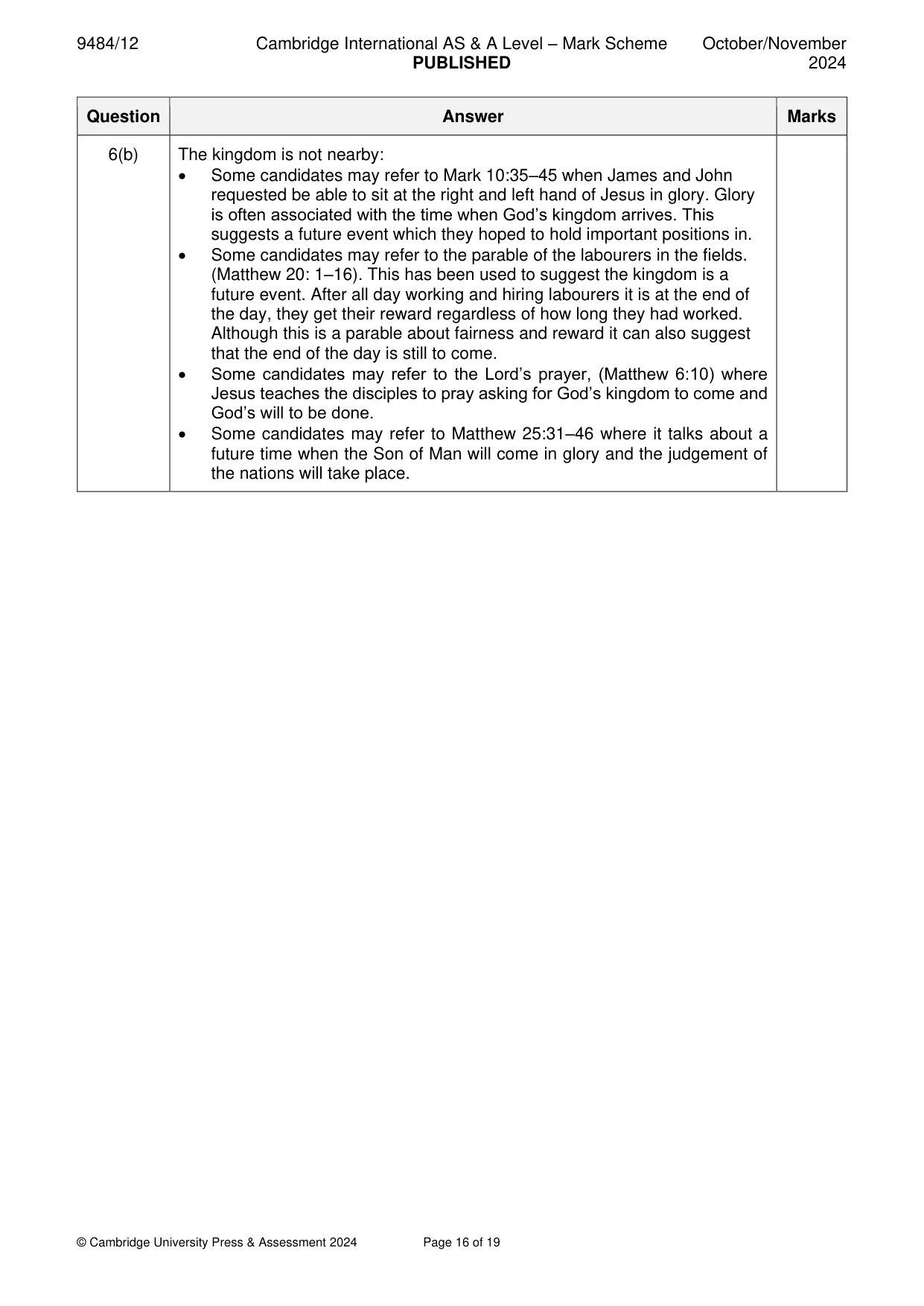 Mark scheme, page 16 of 19