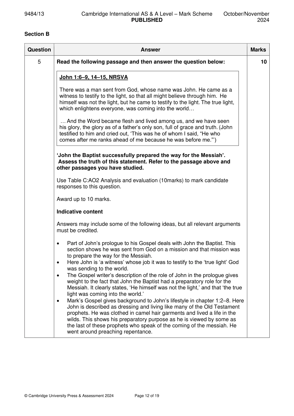 Mark scheme, page 12 of 19