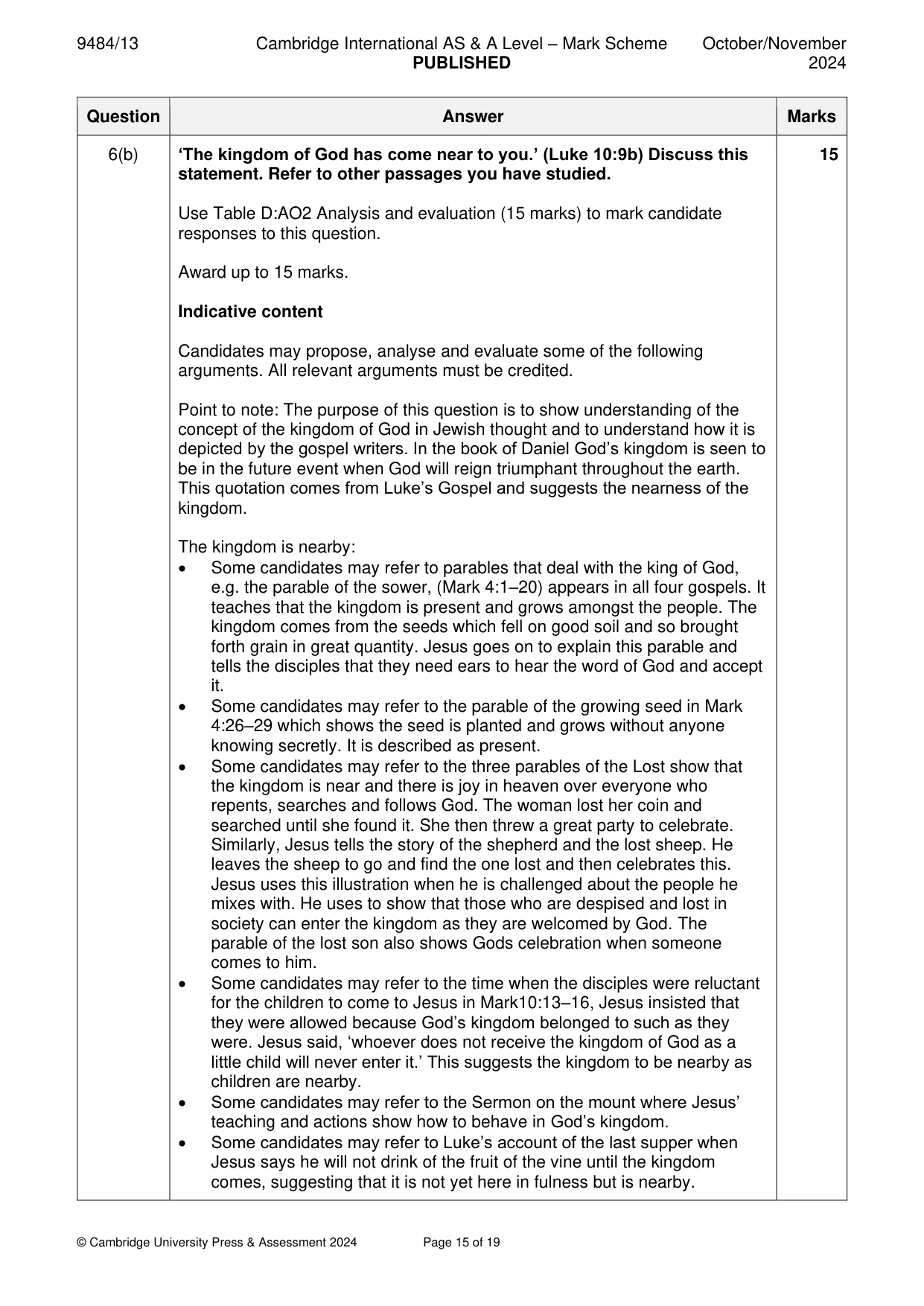 Mark scheme, page 15 of 19