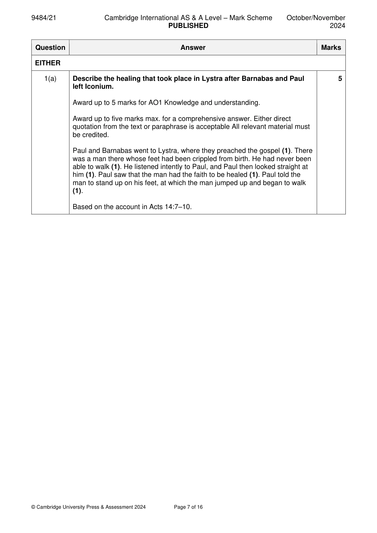 Mark scheme, page 7 of 16