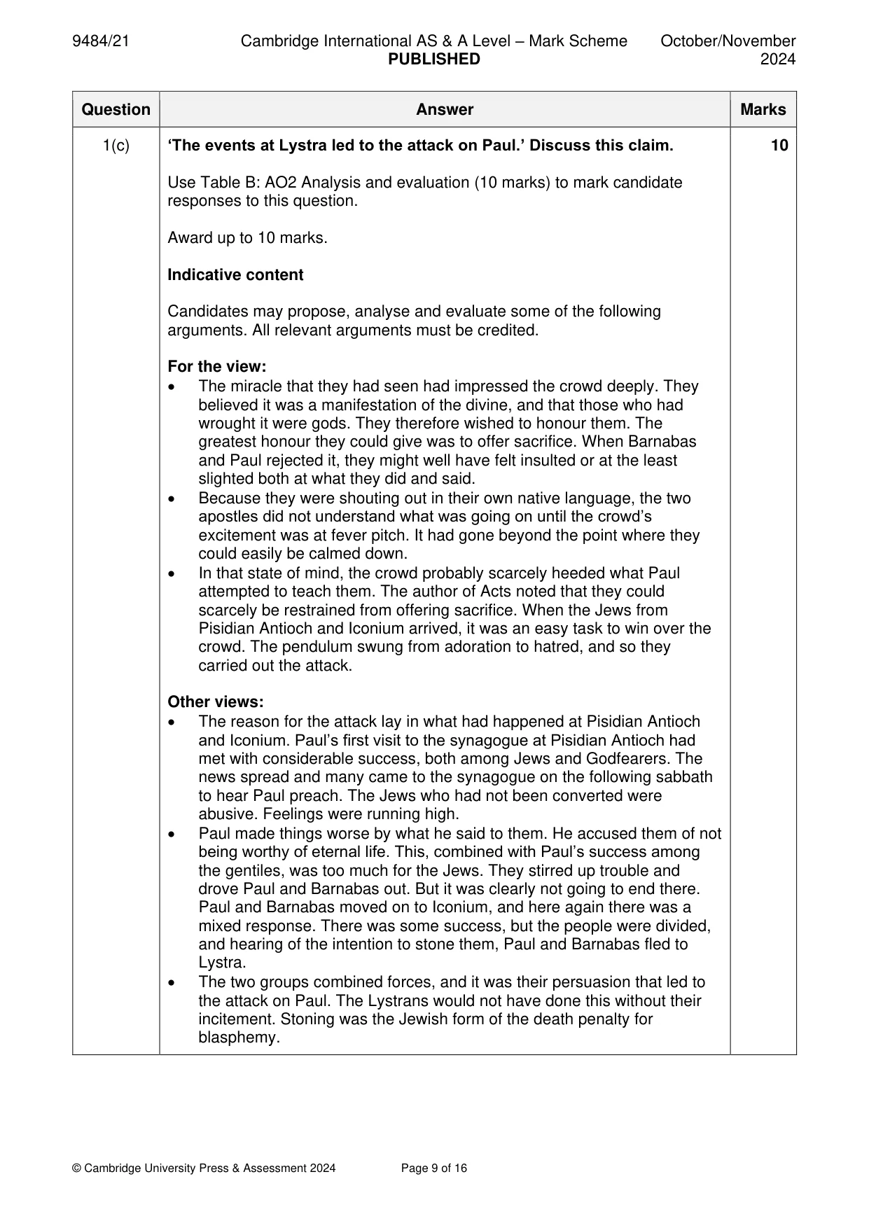 Mark scheme, page 9 of 16