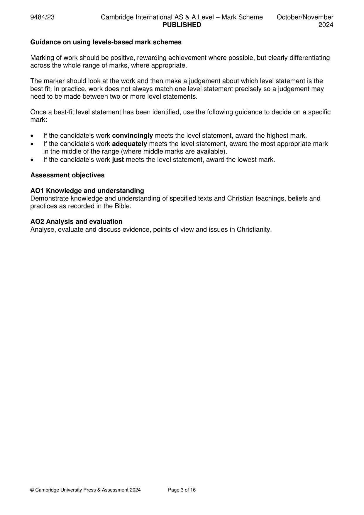 Mark scheme, page 3 of 16