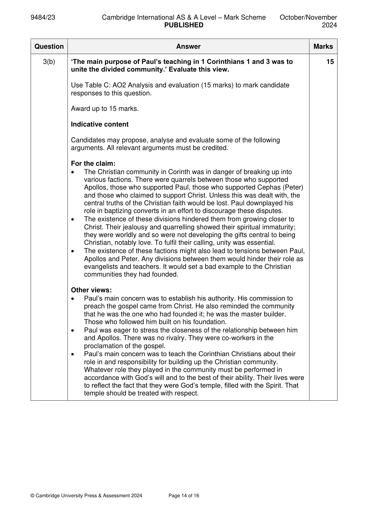 Mark scheme, page 14 of 16